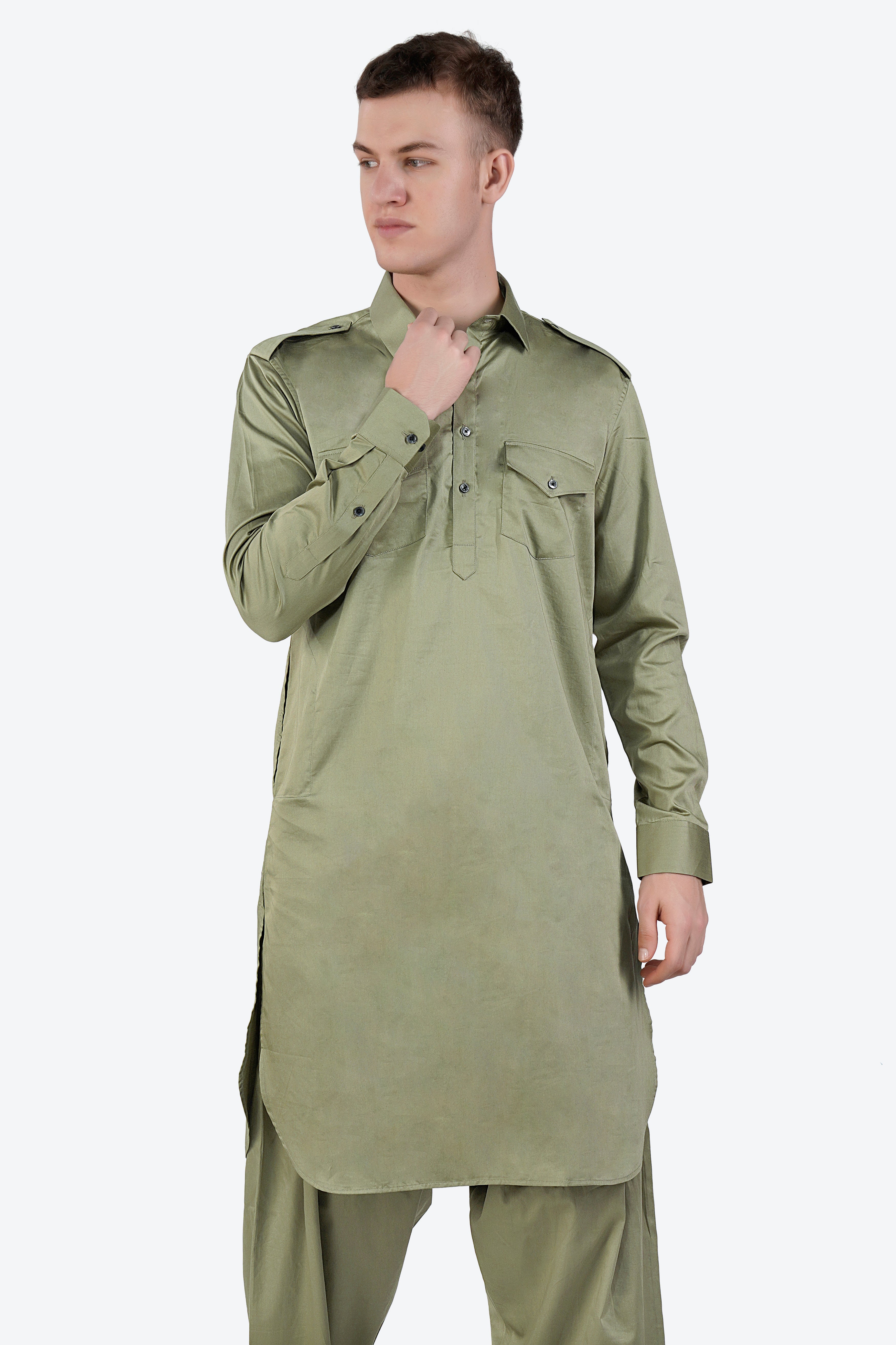 Eagle green Subtle Sheen Super Soft Premium Cotton Pathani Set