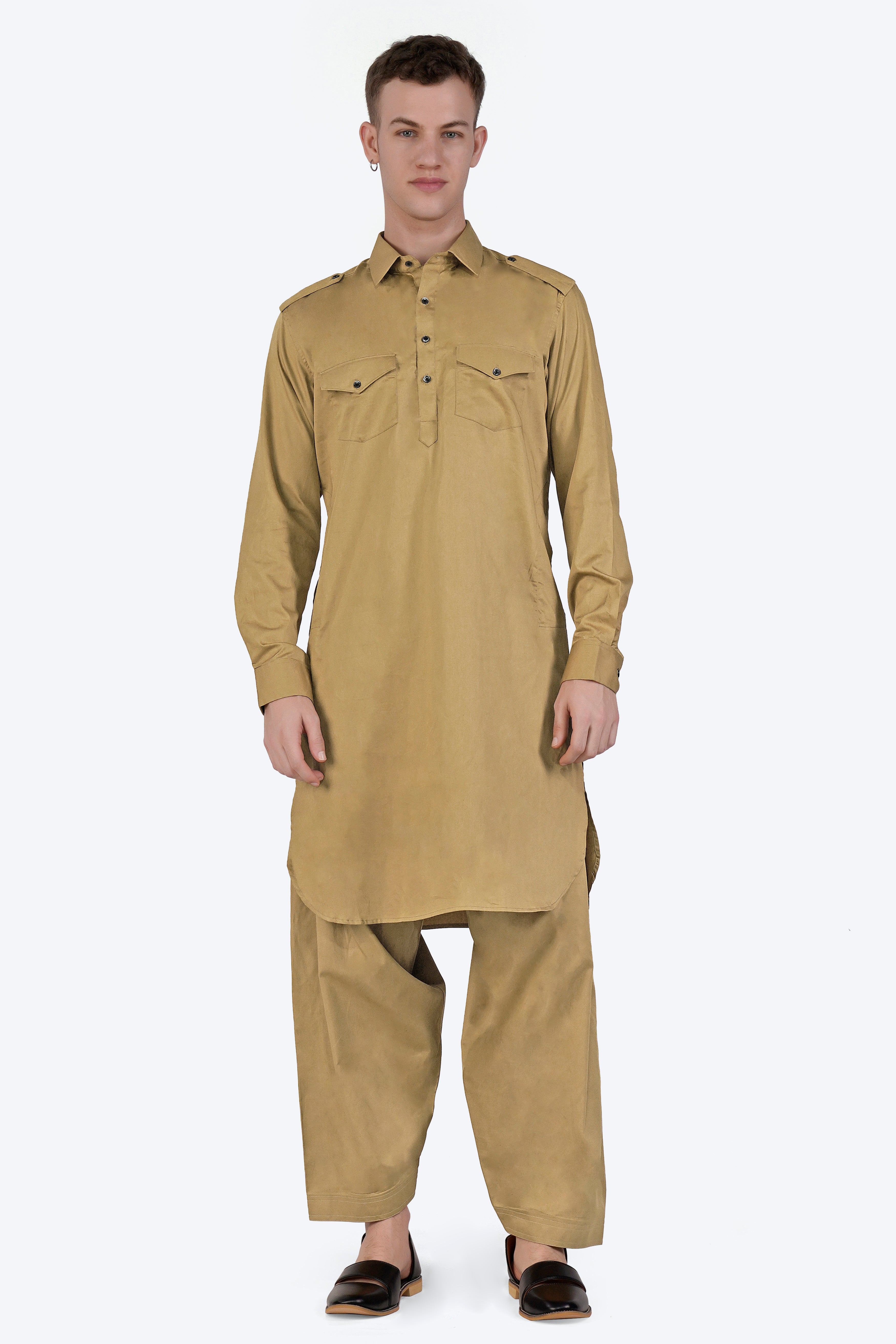 Teak Brown Subtle Sheen Super Soft Premium Cotton Pathani Set