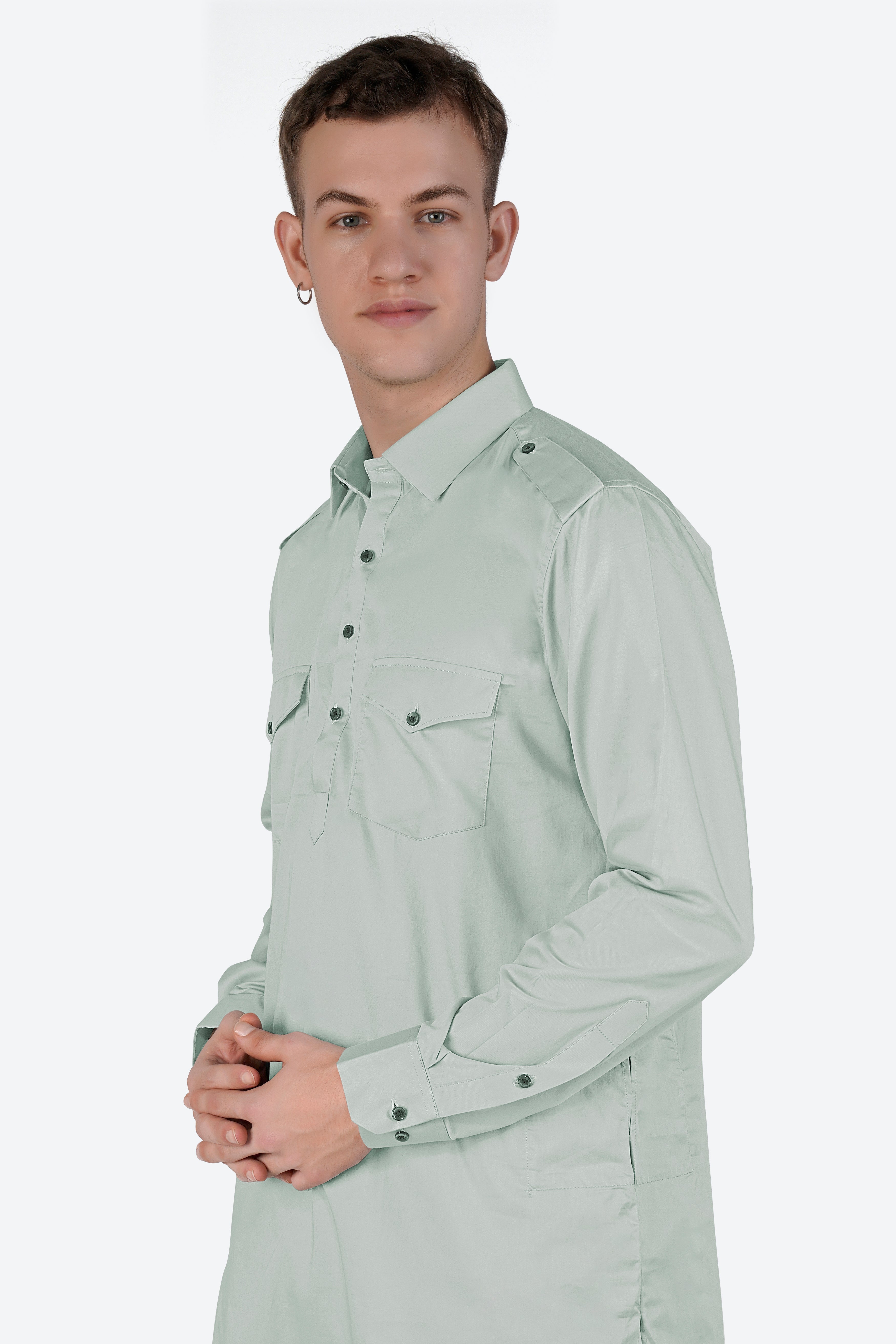 Periglacial Green Subtle Sheen Super Soft Premium Cotton Pathani Set