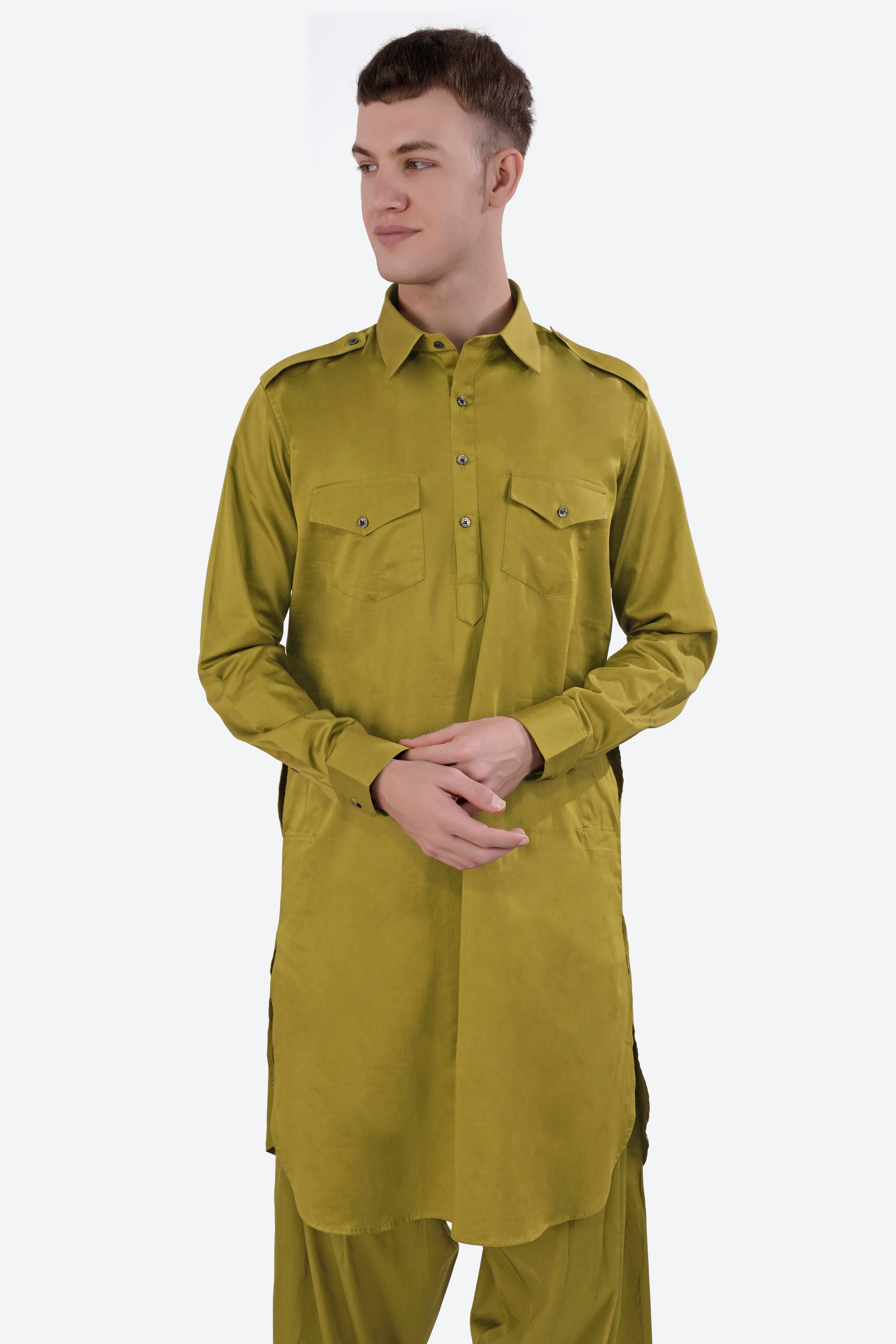 Alpine Green Subtle Sheen Super Soft Premium Cotton Pathani Set