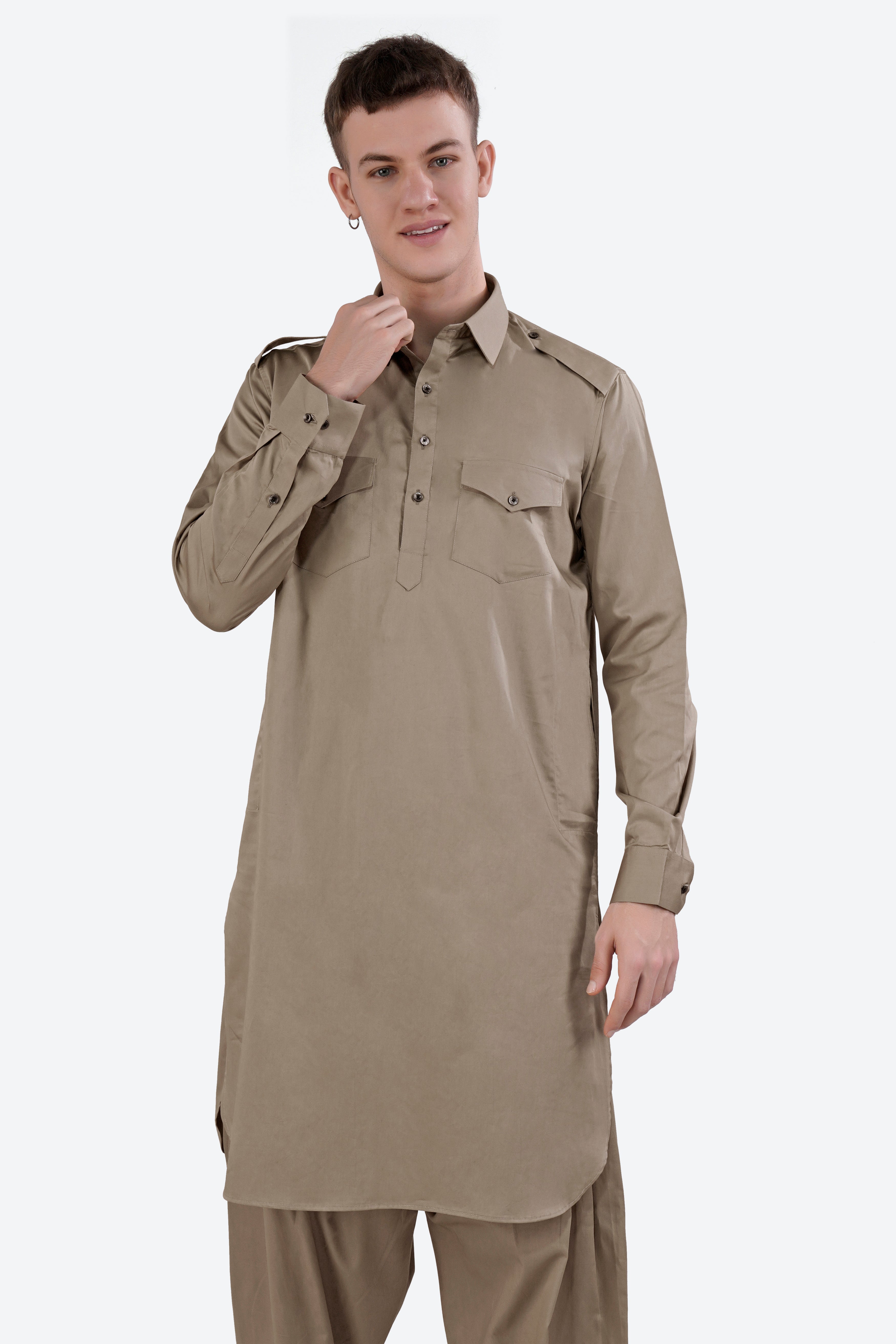 Arrowtown Brown Subtle Sheen Super Soft Premium Cotton Pathani Set