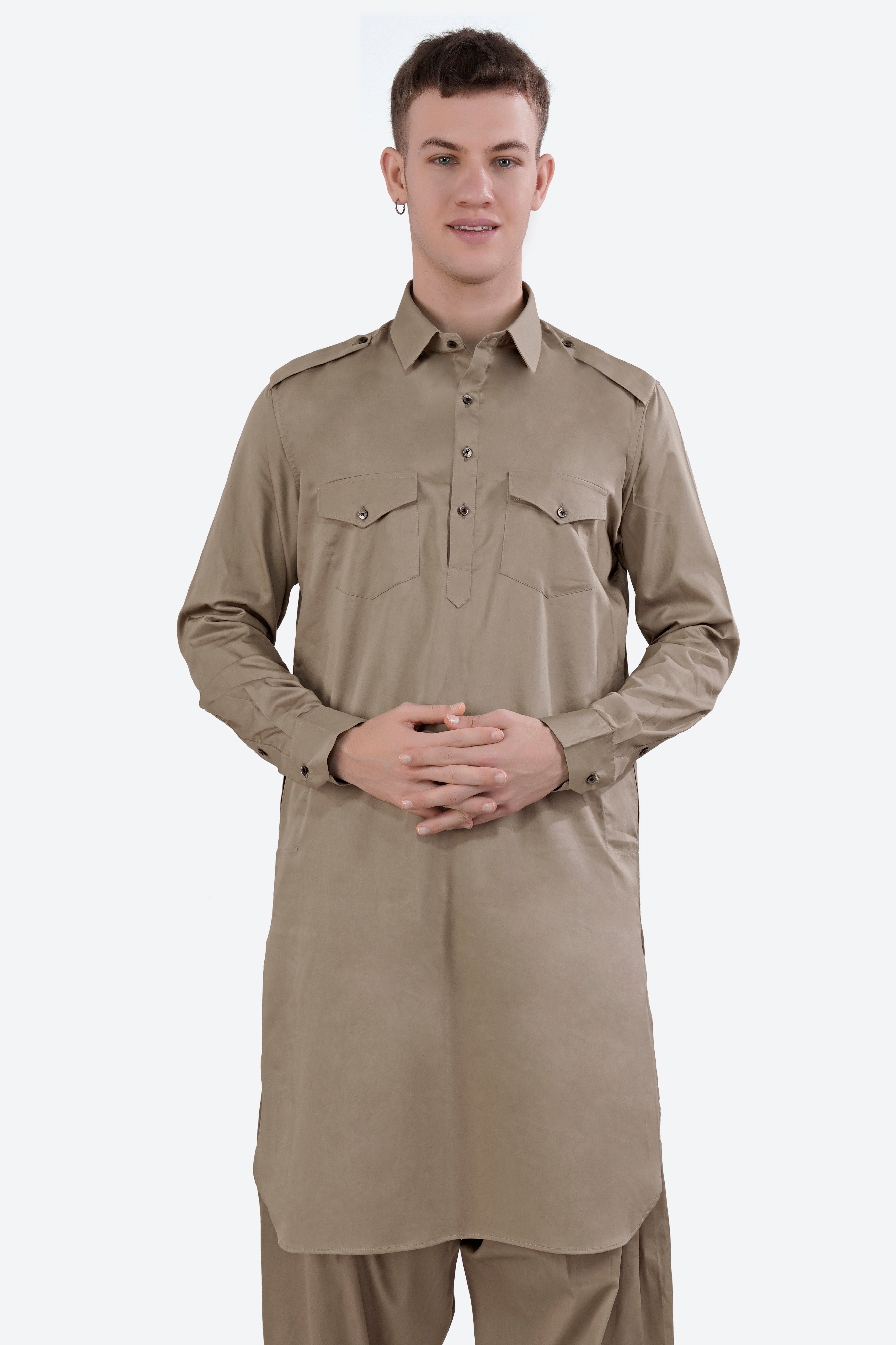 Arrowtown Brown Subtle Sheen Super Soft Premium Cotton Pathani Set