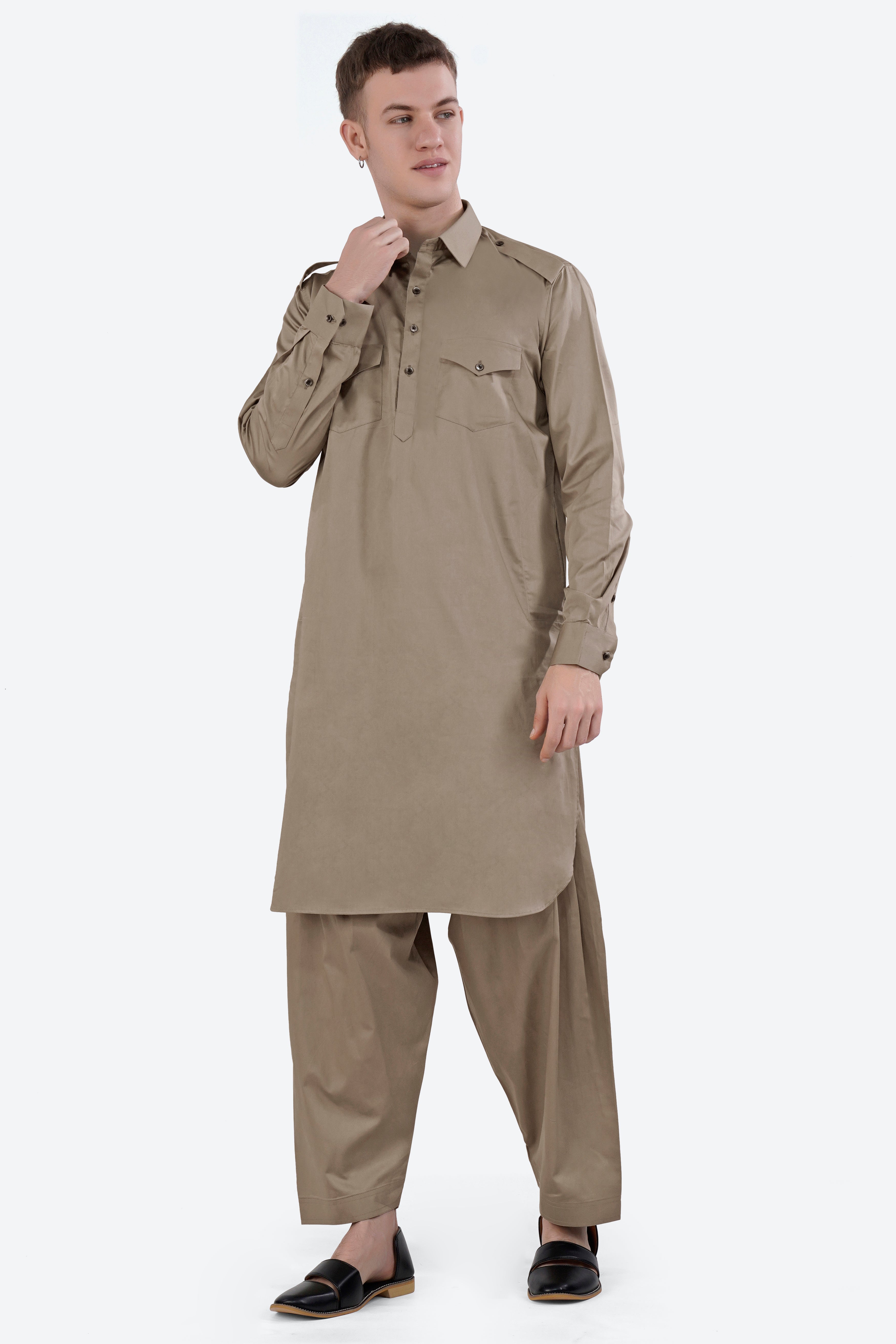 Arrowtown Brown Subtle Sheen Super Soft Premium Cotton Pathani Set