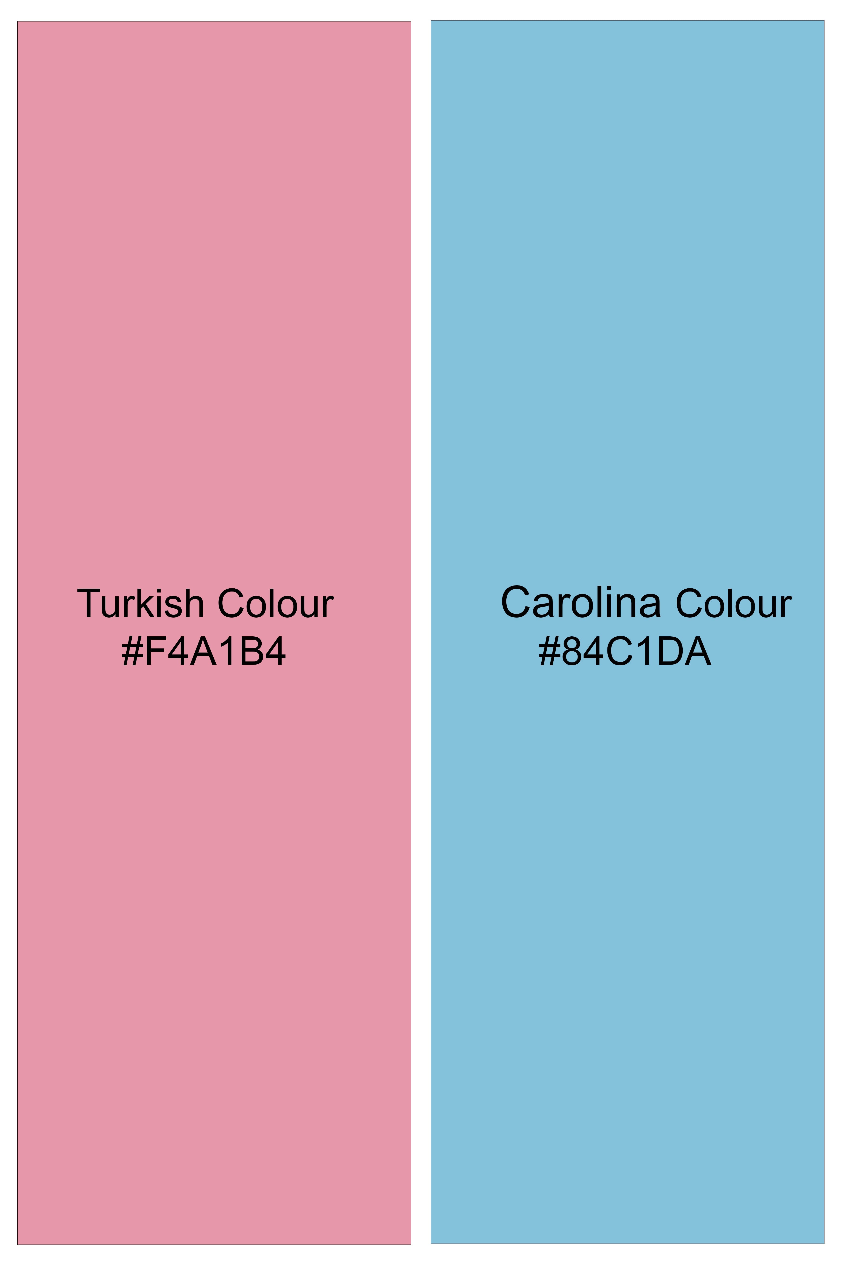 Azzoria-Turkish Pink And Carolina Blue Tropical Sunset Printed Premium Cotton Casual Kurta Shirt