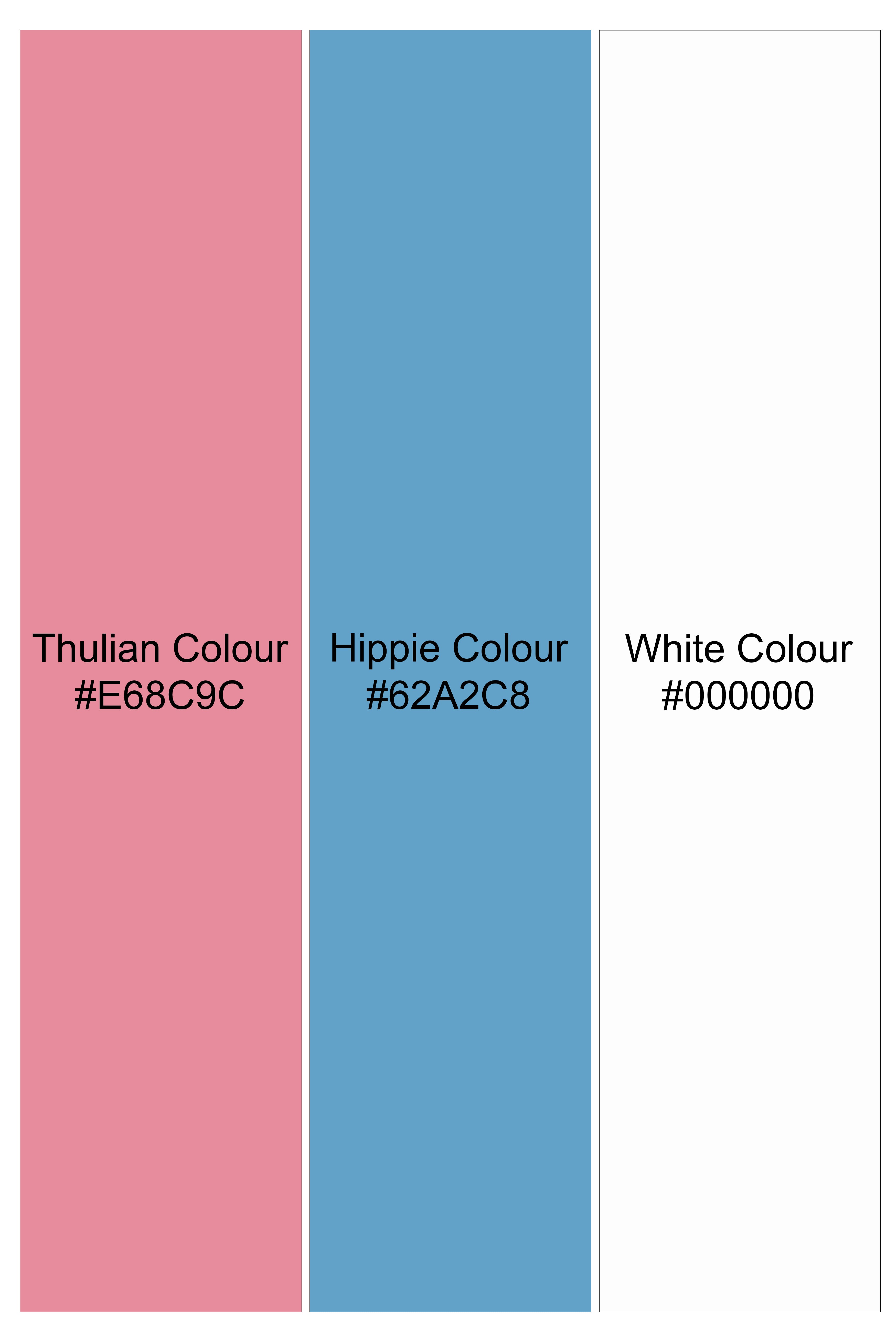 Thulian Pink and Hippie Blue with white abstract Printed Super Soft Premium Cotton Shirt