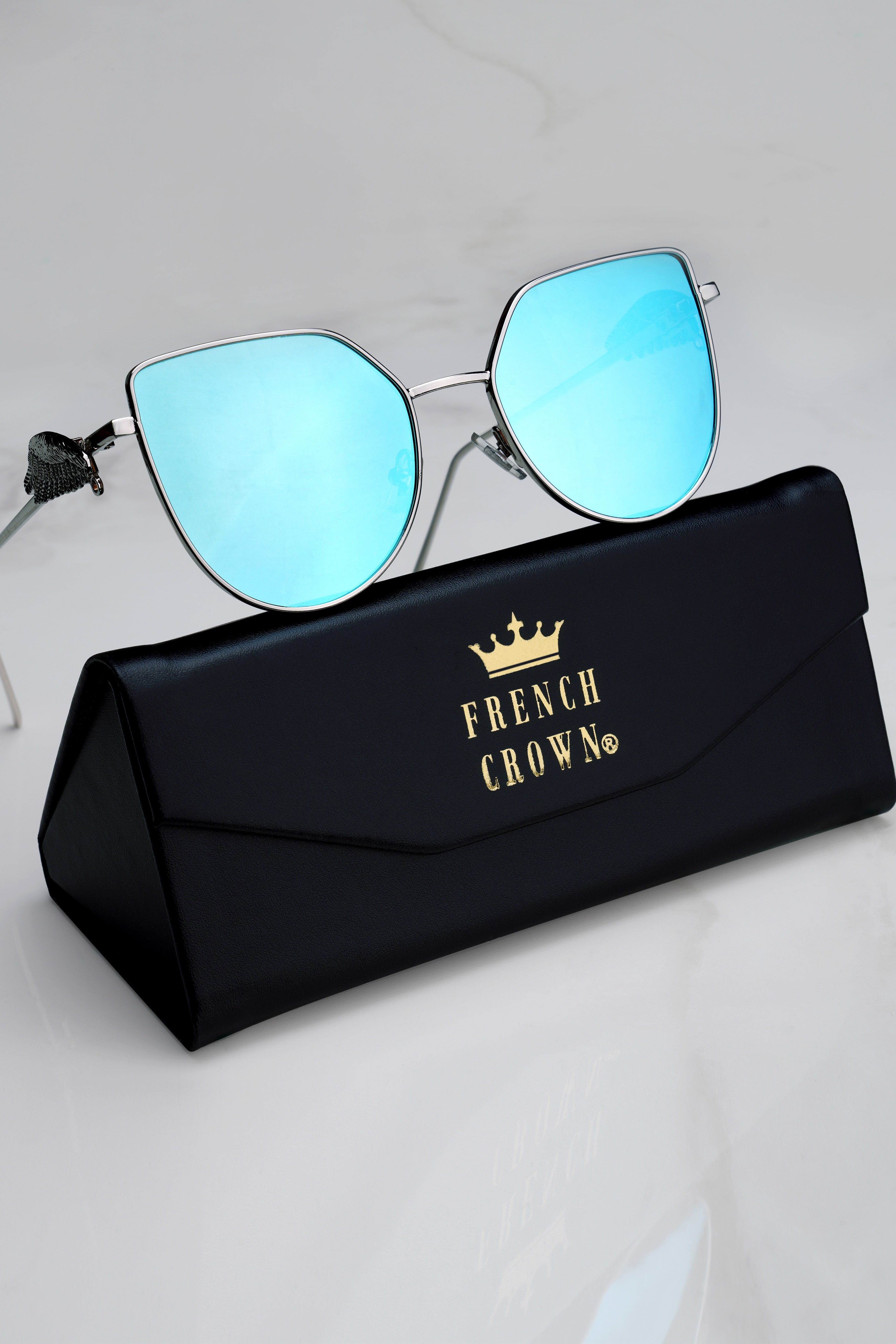 Aureice-Arctic Blue French Crown Cat Eye Unisex Sunglasses