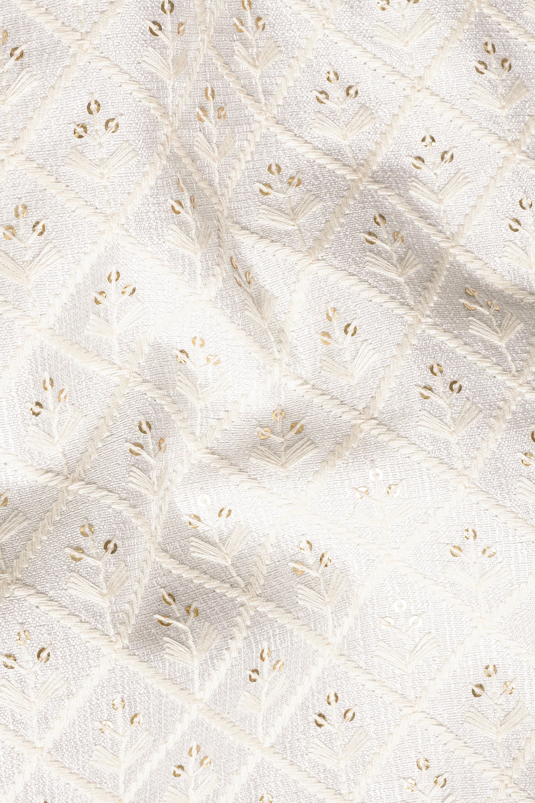 Bright White and Bone Beige Geometric Thread and Sequin Embroidered Jodhpuri