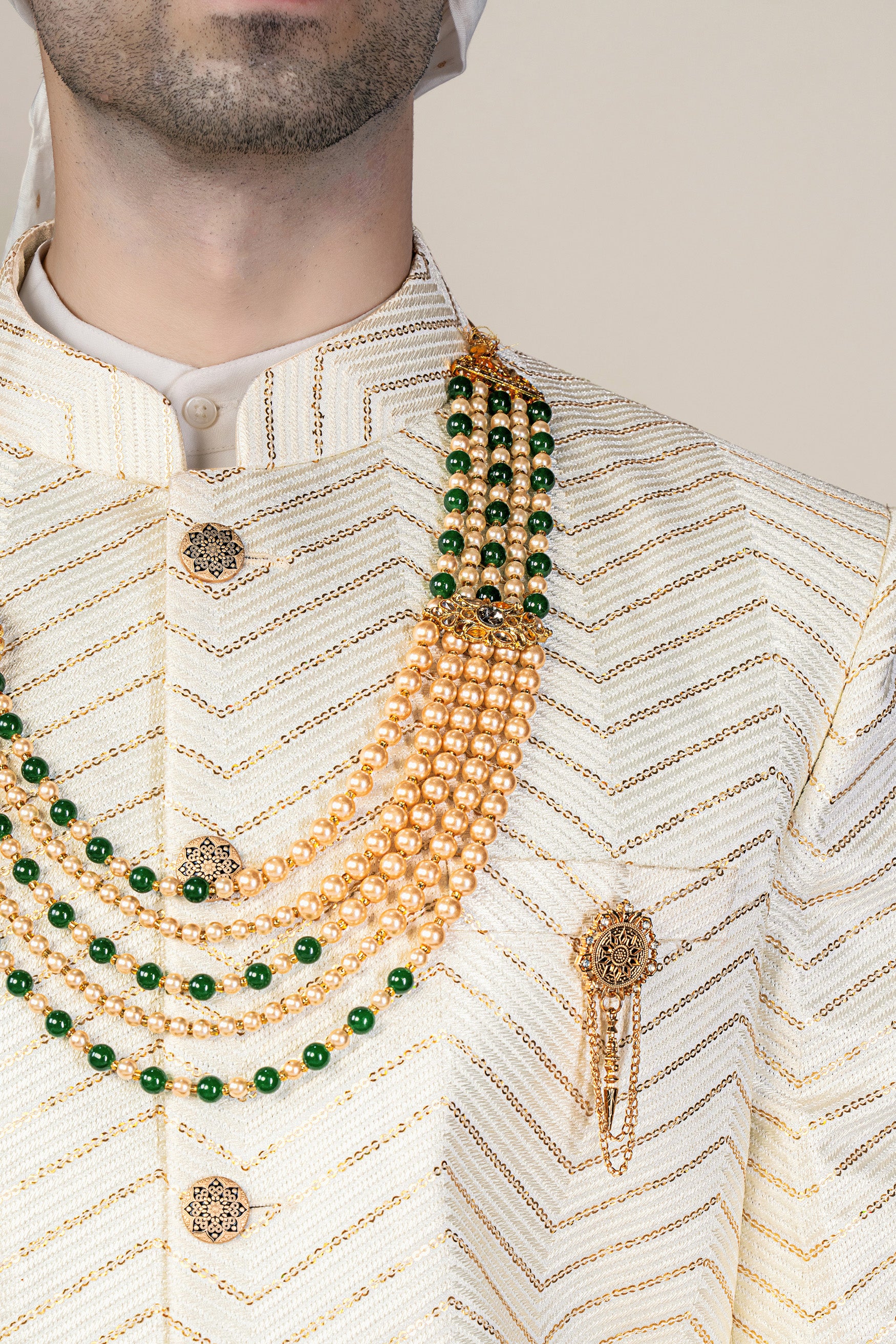 Albescent Cream Chevron Sequin Embroidered Jodhpuri