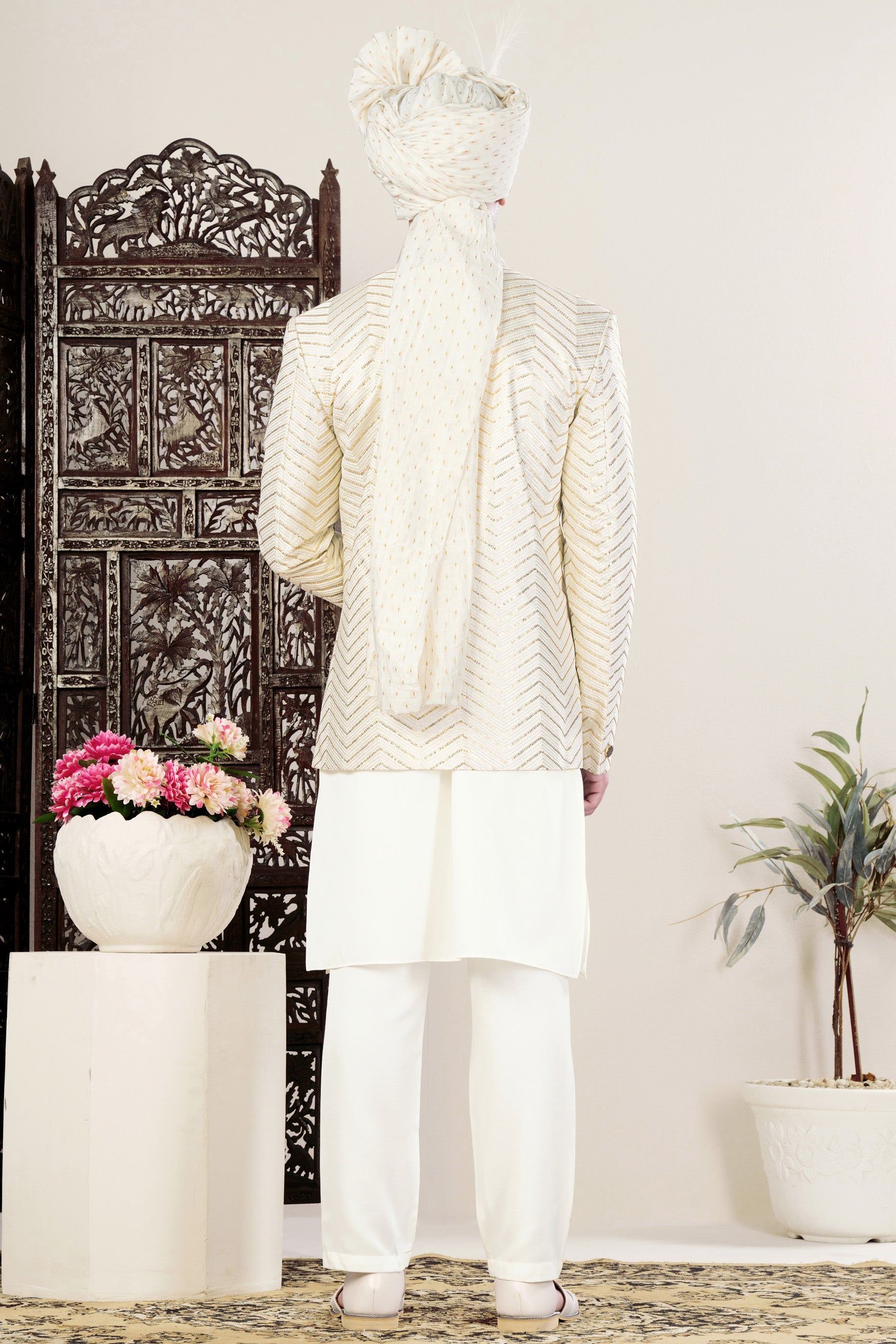 Albescent Cream Chevron Sequin Embroidered Jodhpuri