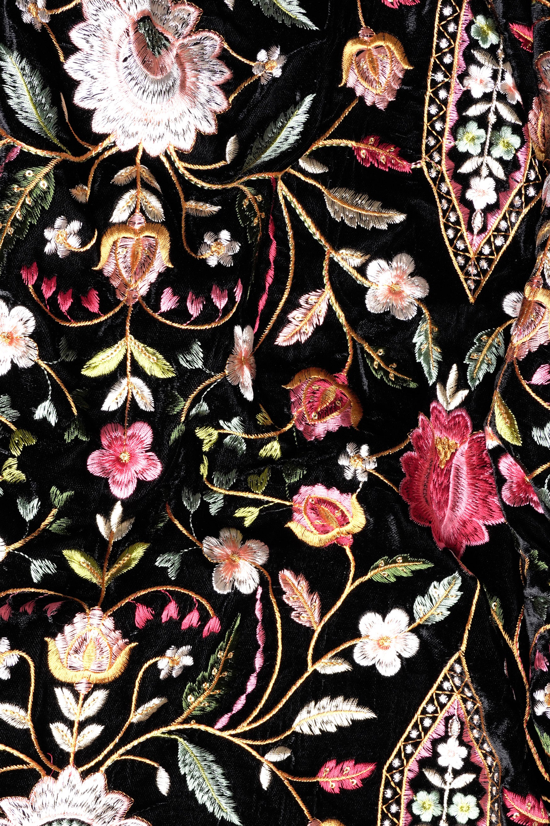 Jade Black with Chalet Green and Geenbug Orange Multicolour Floral Embroidered Indo-Western Set