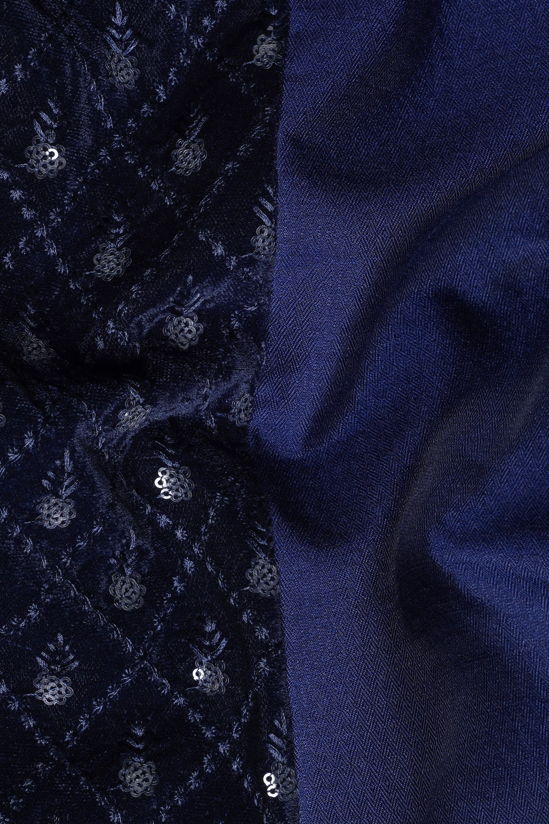 Haiti and Rhino Blue Geometric Thread and Sequin Embroidered Indo-Western Set