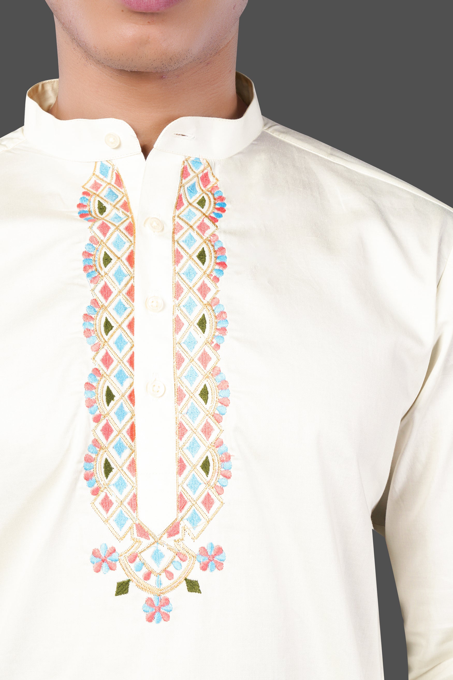 Merino Cream Multicolour Thread and Sequin Embroidered Indo-Western Sherwani