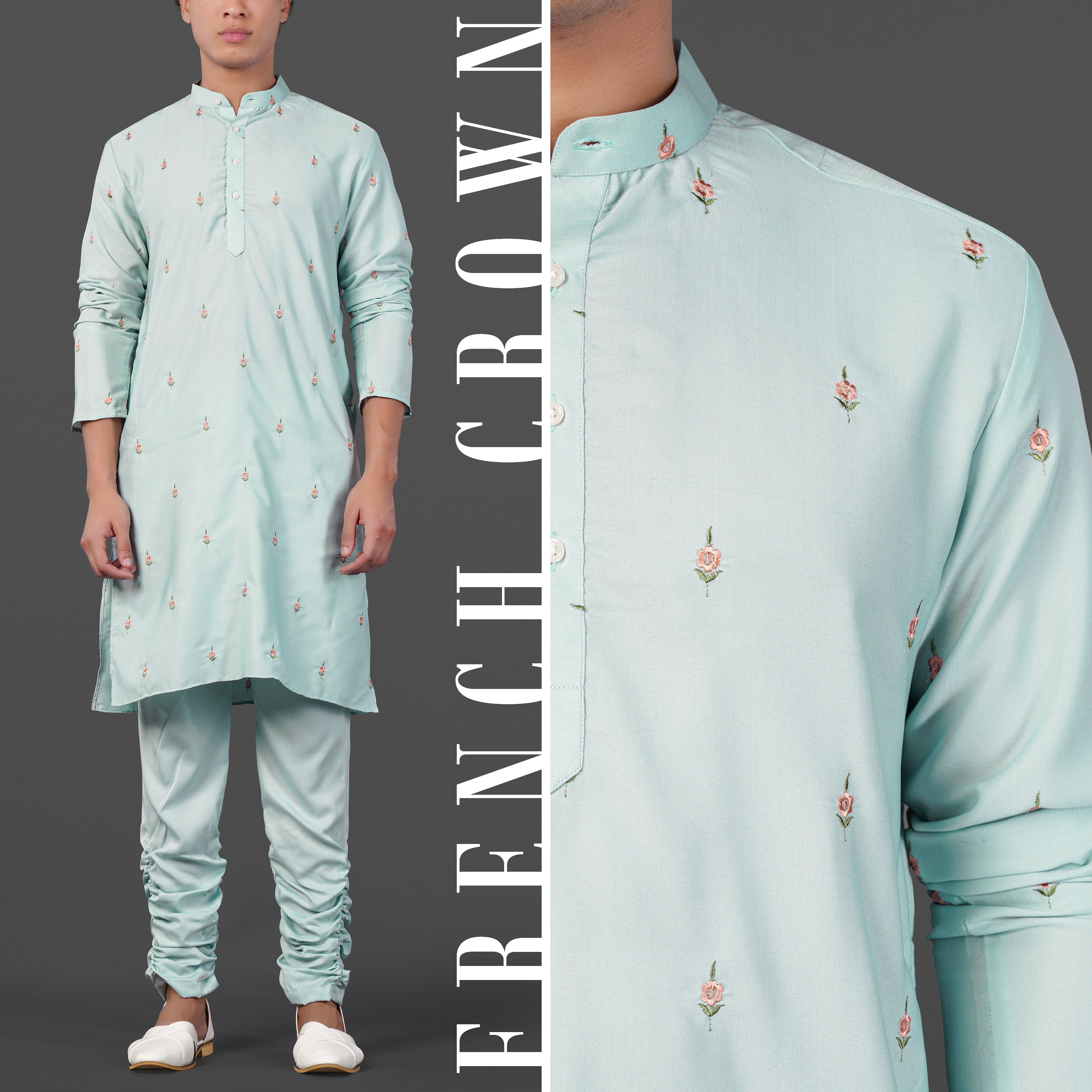 Merino Cream and Apricot Peach Multicolour Thread and Sequin Embroidered Indo-Western Sherwani