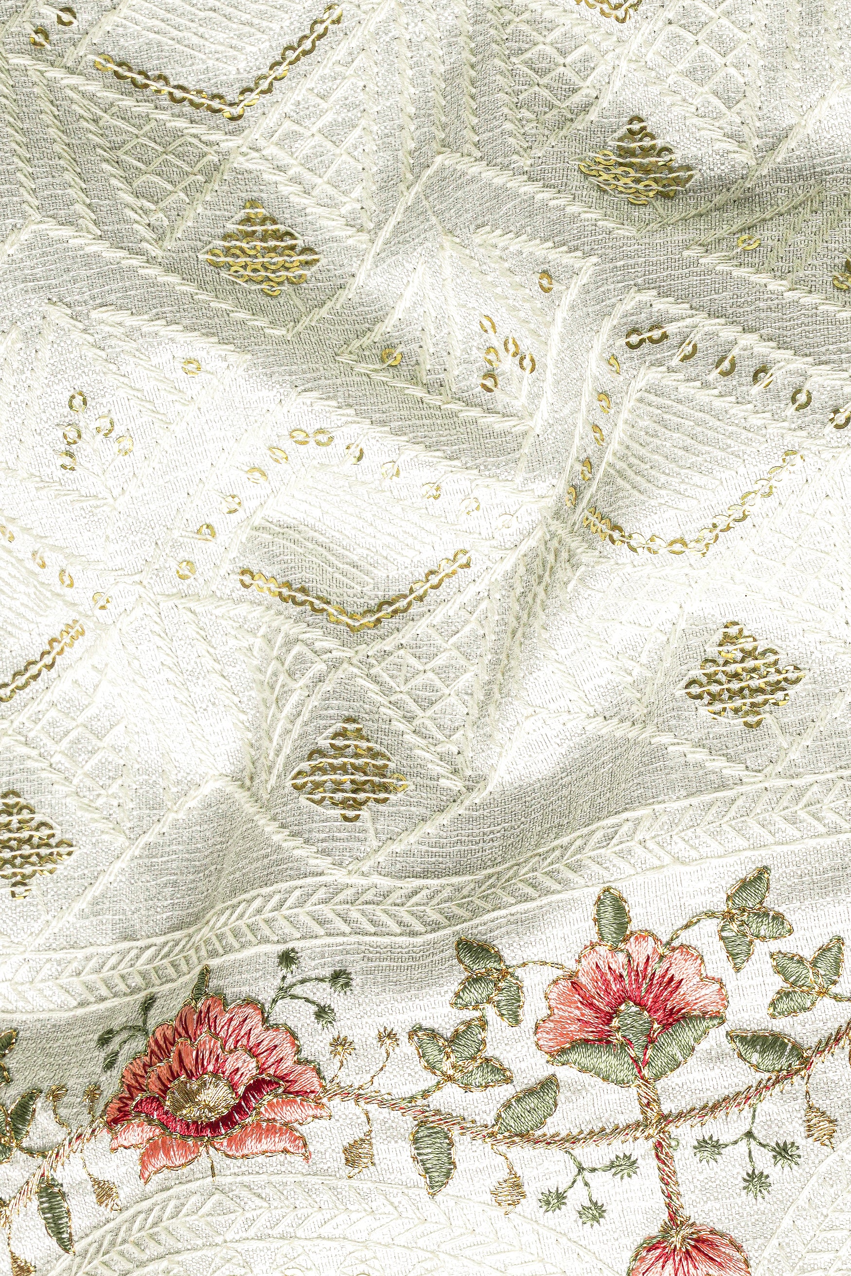 Porcelain Cream and Apricot Peach Multicolour Thread and Sequin Embroidered Indo-Western Sherwani