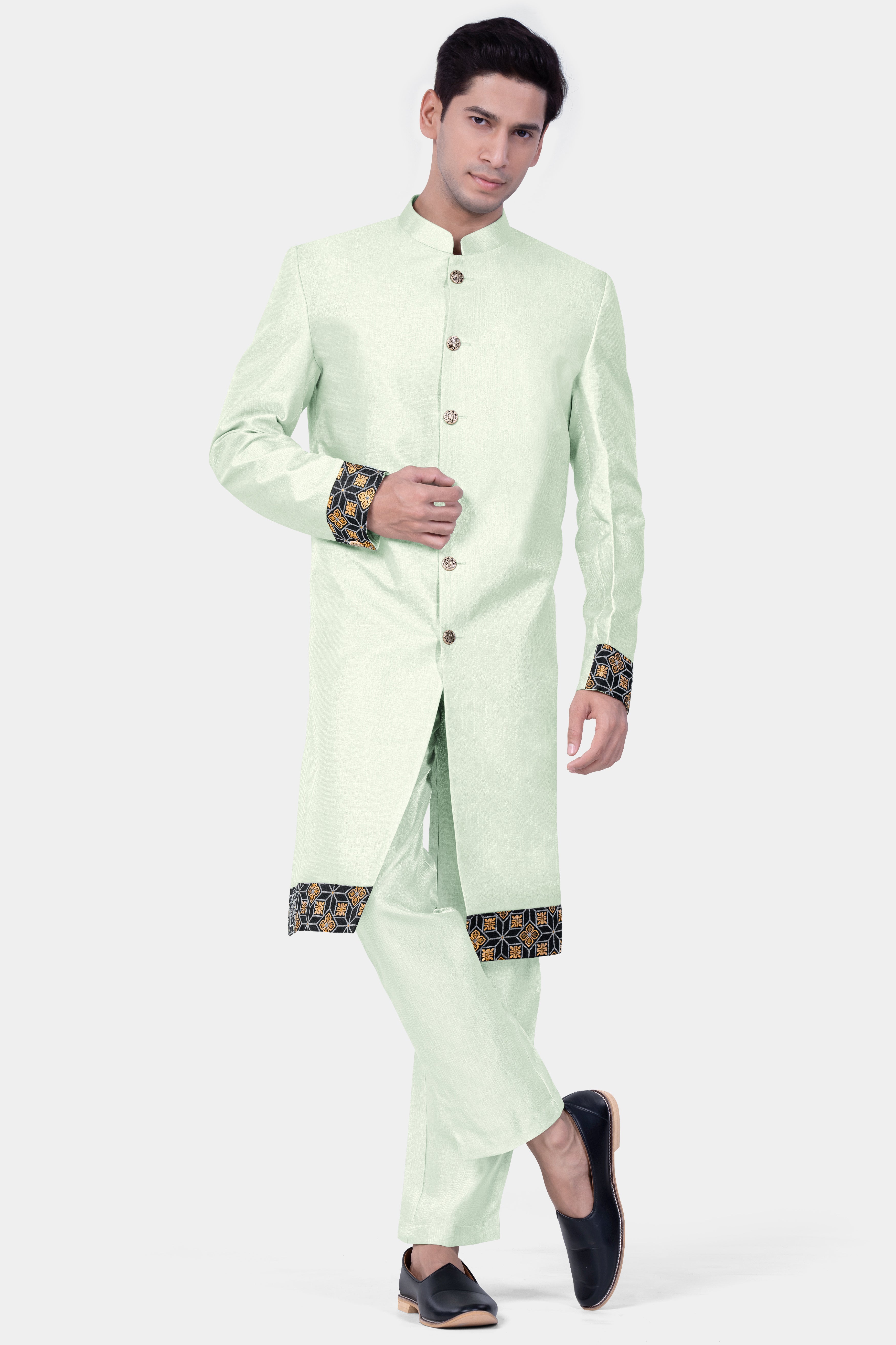 Zanah Green Jacquard Weave Indo-Western