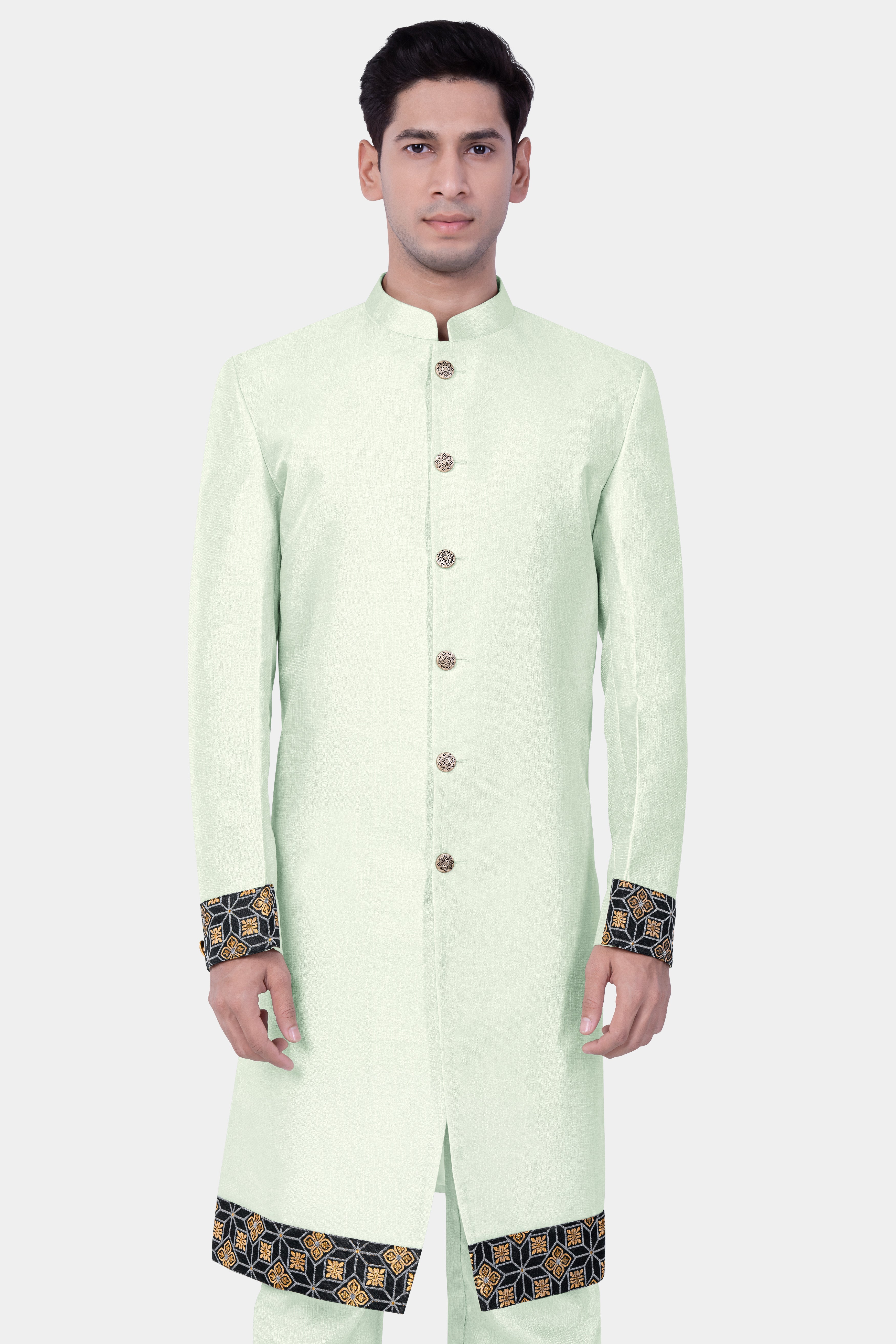 Zanah Green Jacquard Weave Indo-Western
