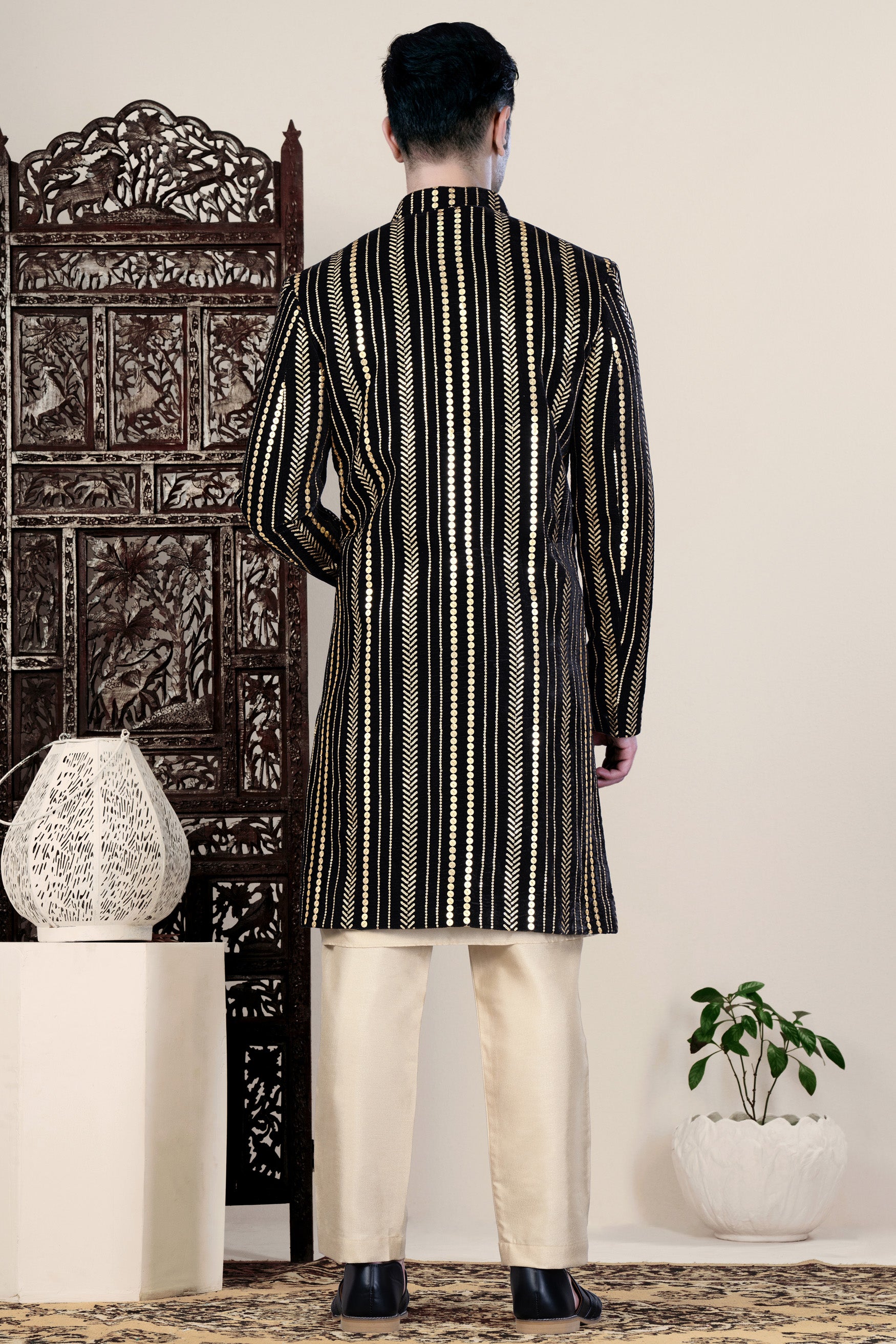 Jade Black Vertical Sequin Embroidered Indo-Western