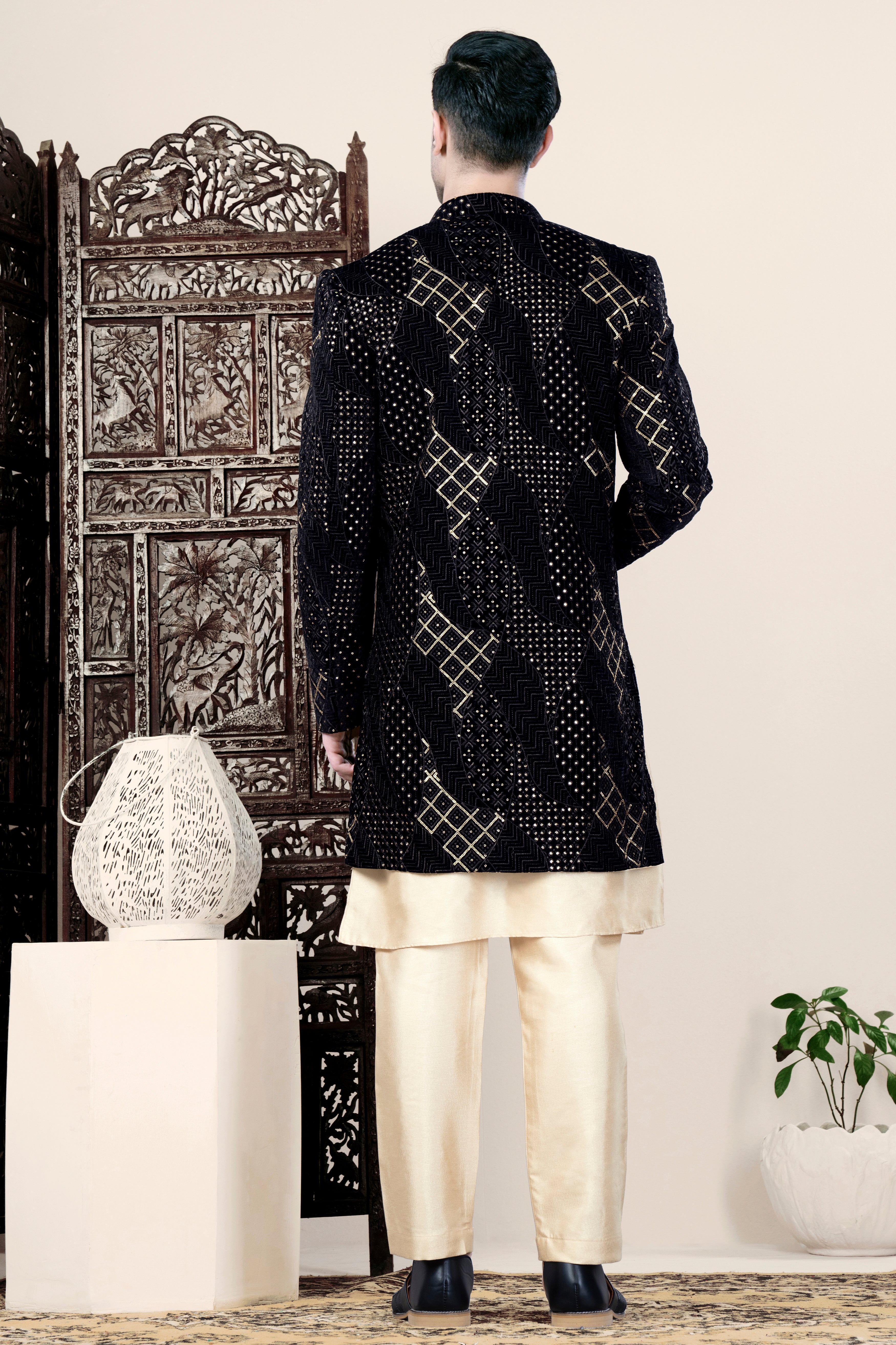 Jade Black Thread and Sequin Embroidered Indo-Western