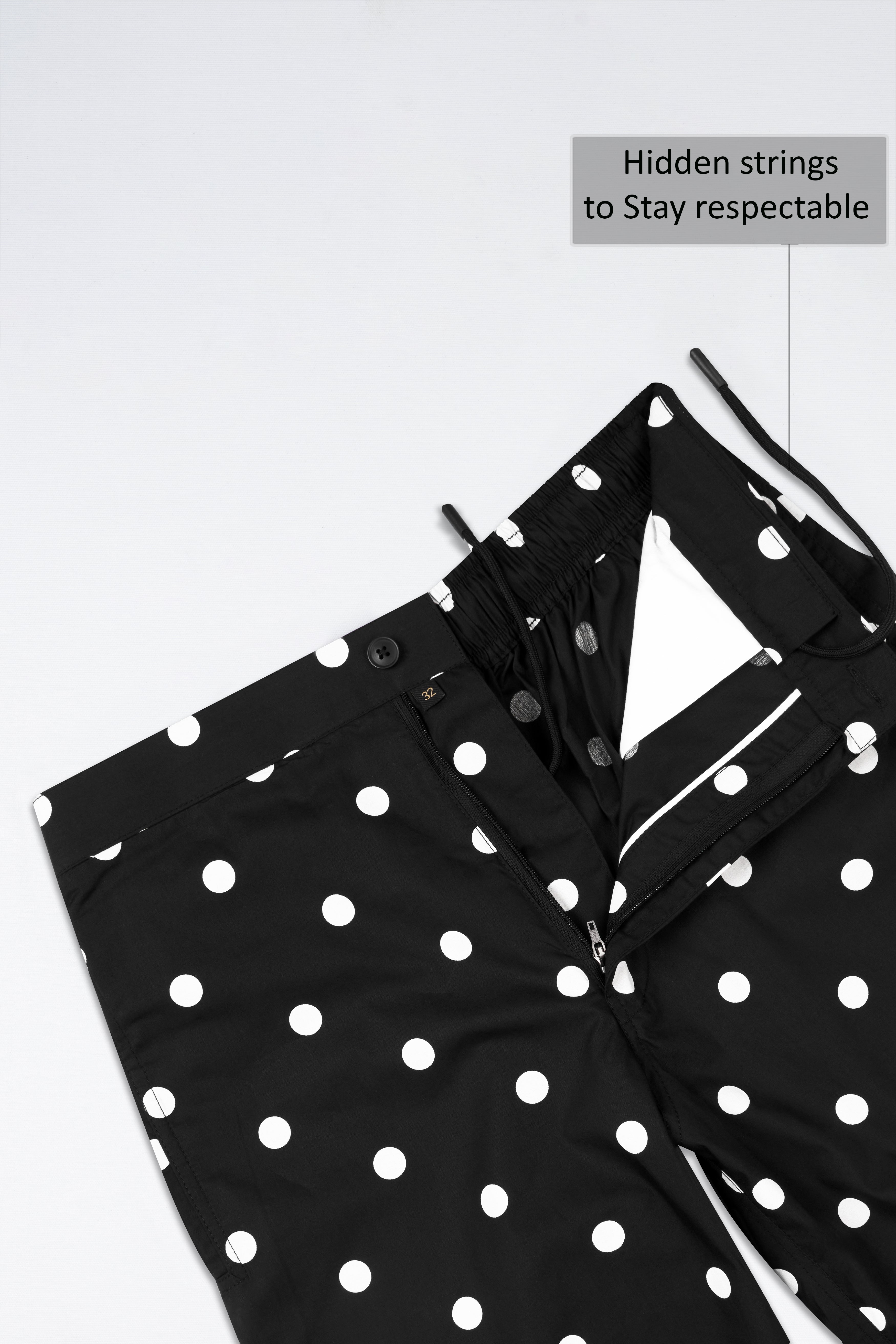Jade Black and White Polka Dotted Premium Cotton Shorts SR286-28, SR286-30, SR286-32, SR286-34, SR286-36, SR286-38, SR286-40, SR286-42, SR286-44