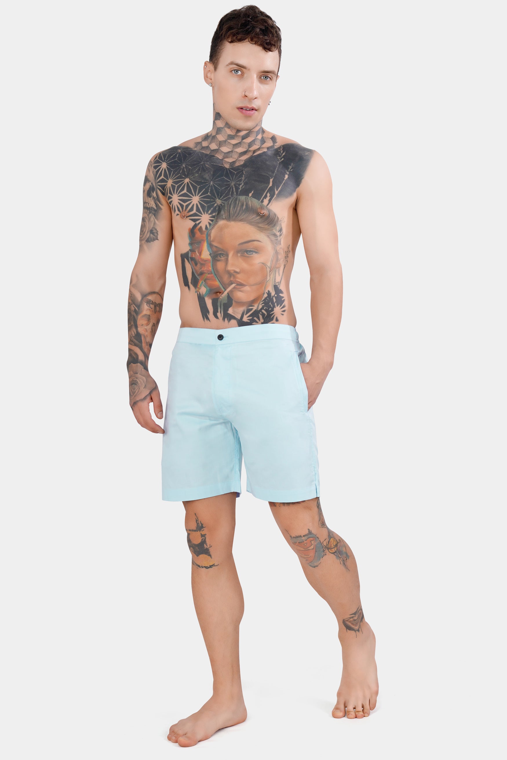 Mercury Blue Subtle Sheen Super Soft Premium Cotton Shorts SR308-28, SR308-30, SR308-32, SR308-34, SR308-36, SR308-38, SR308-40, SR308-42, SR308-44