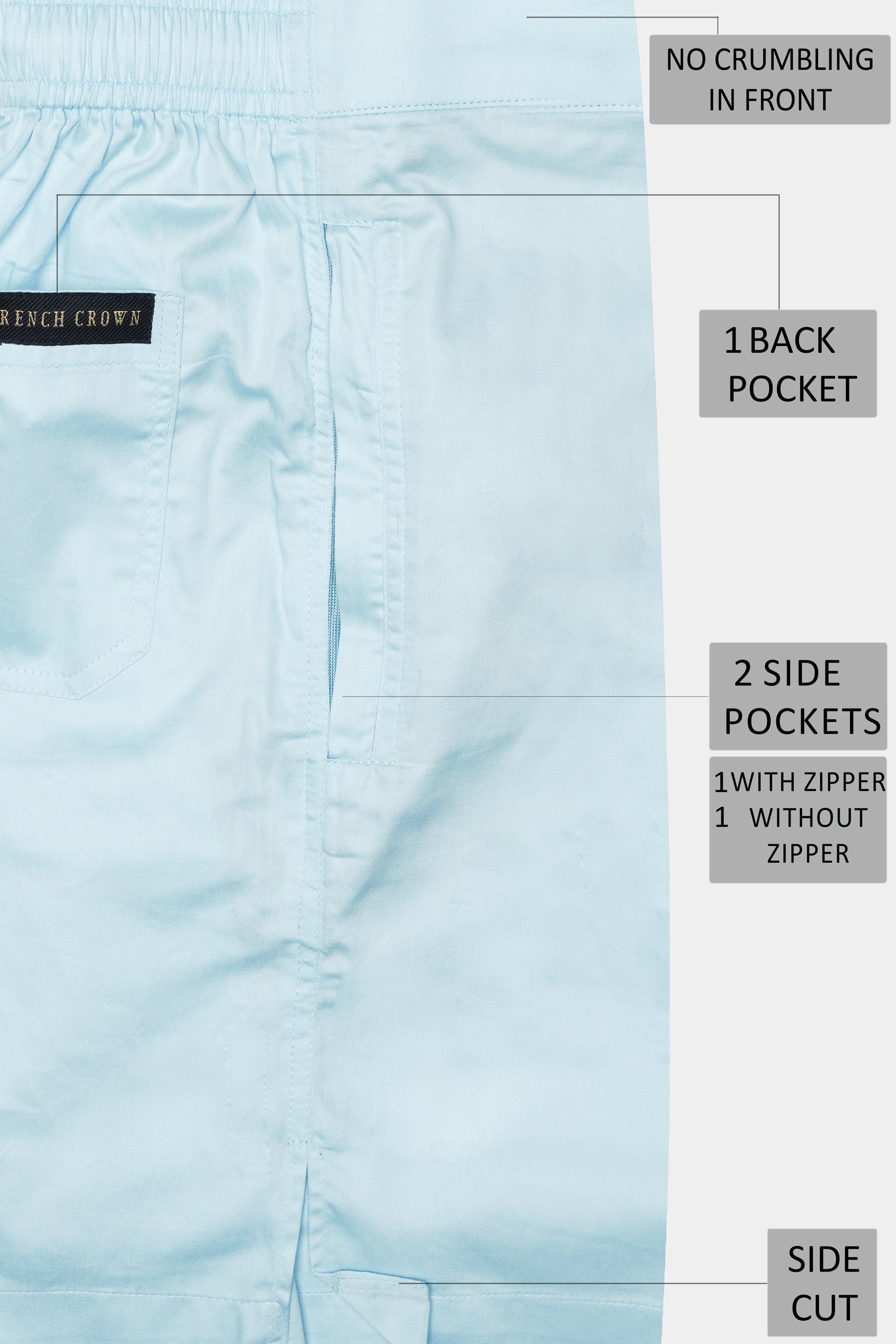 Mercury Blue Subtle Sheen Super Soft Premium Cotton Shorts SR308-28, SR308-30, SR308-32, SR308-34, SR308-36, SR308-38, SR308-40, SR308-42, SR308-44