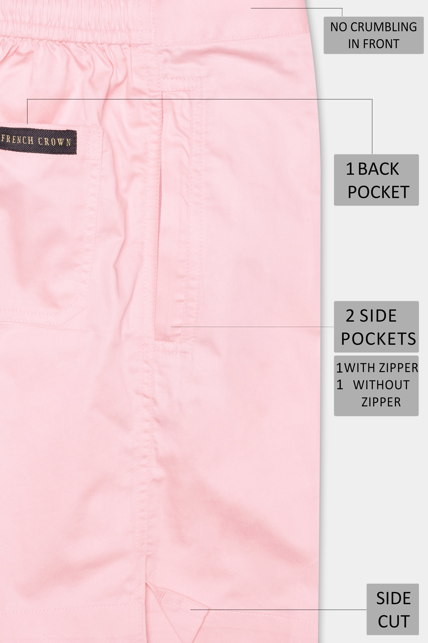 Cavern Pink Subtle Sheen Super Soft Premium Cotton Shorts SR310-28, SR310-30, SR310-32, SR310-34, SR310-36, SR310-38, SR310-40, SR310-42, SR310-44