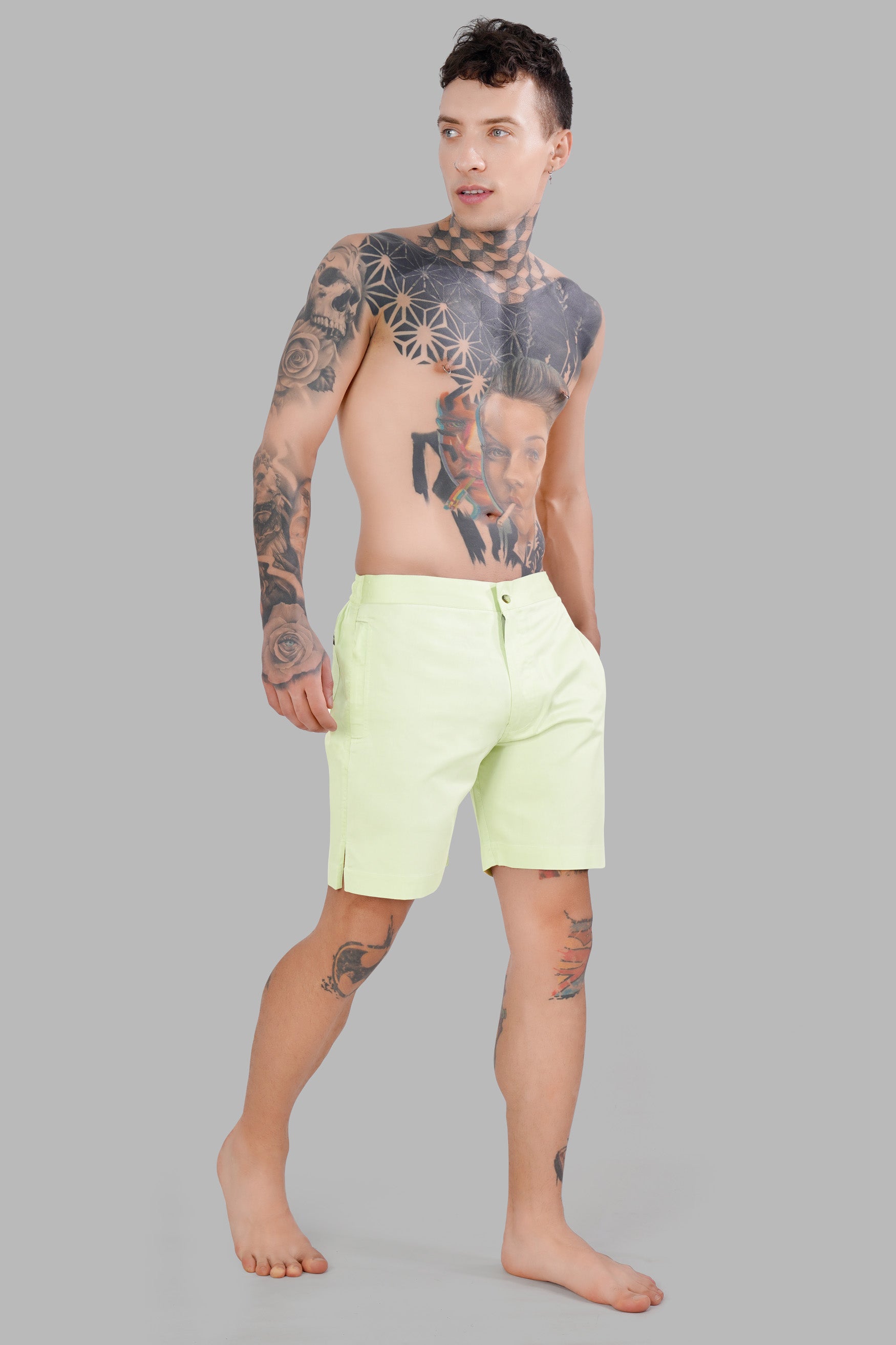 Albescent Green Subtle Sheen Super Soft Premium Cotton Shorts SR314-28, SR314-30, SR314-32, SR314-34, SR314-36, SR314-38, SR314-40, SR314-42, SR314-44