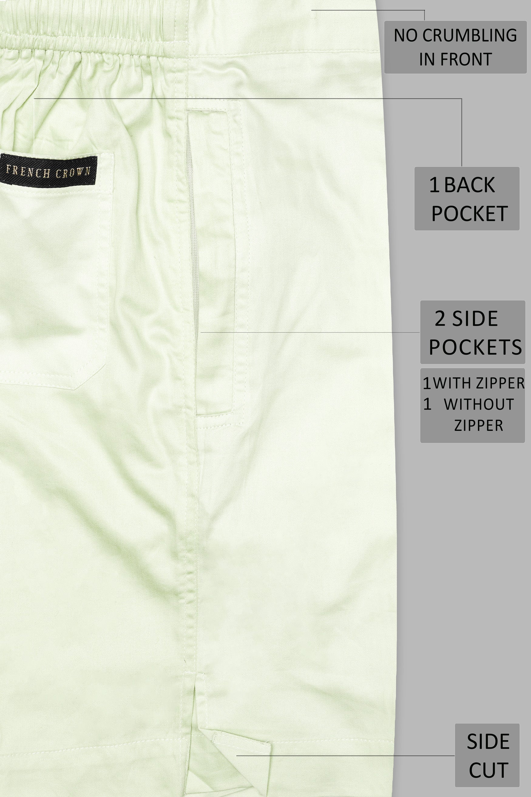 Albescent Green Subtle Sheen Super Soft Premium Cotton Shorts SR314-28, SR314-30, SR314-32, SR314-34, SR314-36, SR314-38, SR314-40, SR314-42, SR314-44