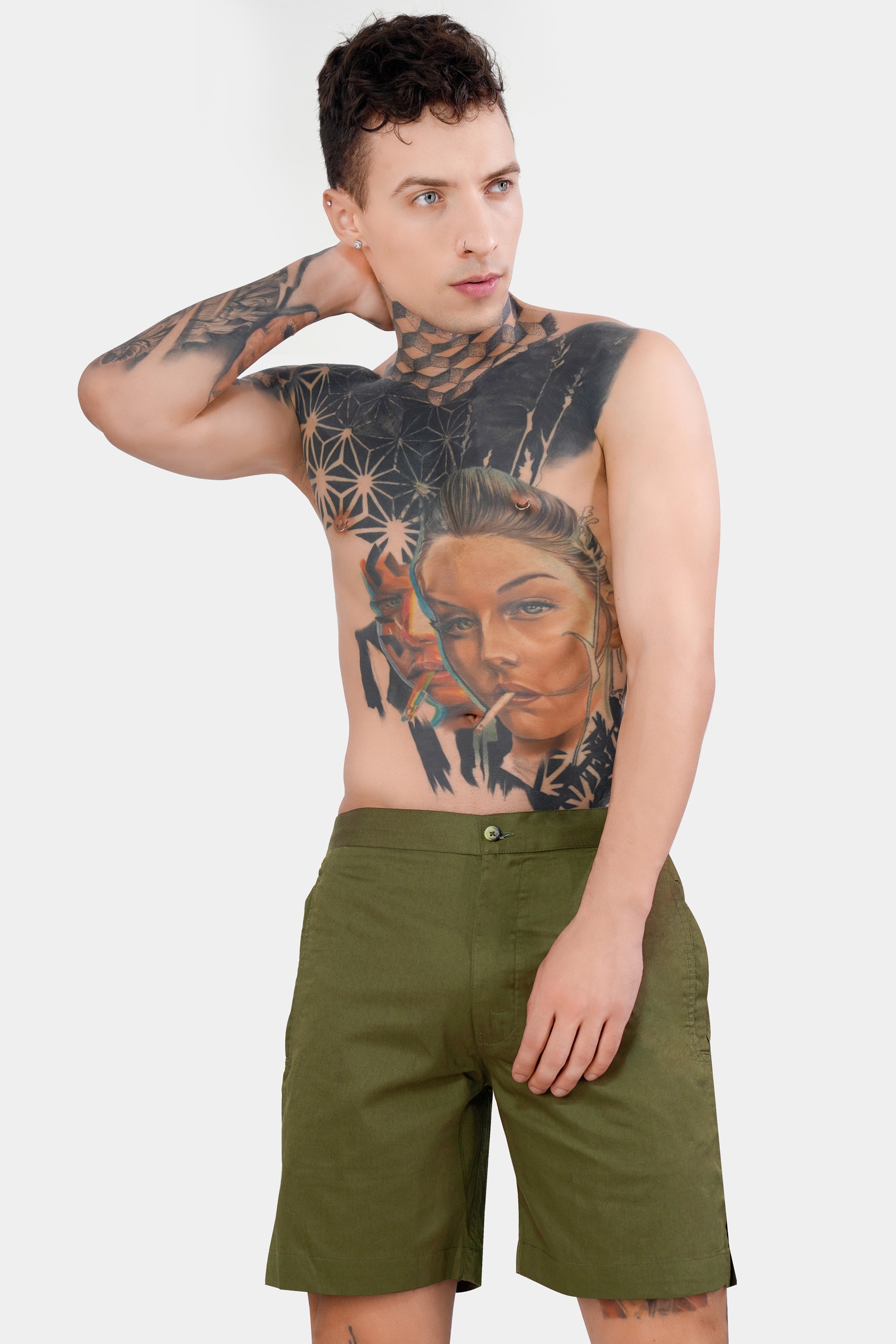 Camo Green Subtle Sheen Super Soft Premium Cotton Shorts SR319-28, SR319-30, SR319-32, SR319-34, SR319-36, SR319-38, SR319-40, SR319-42, SR319-44