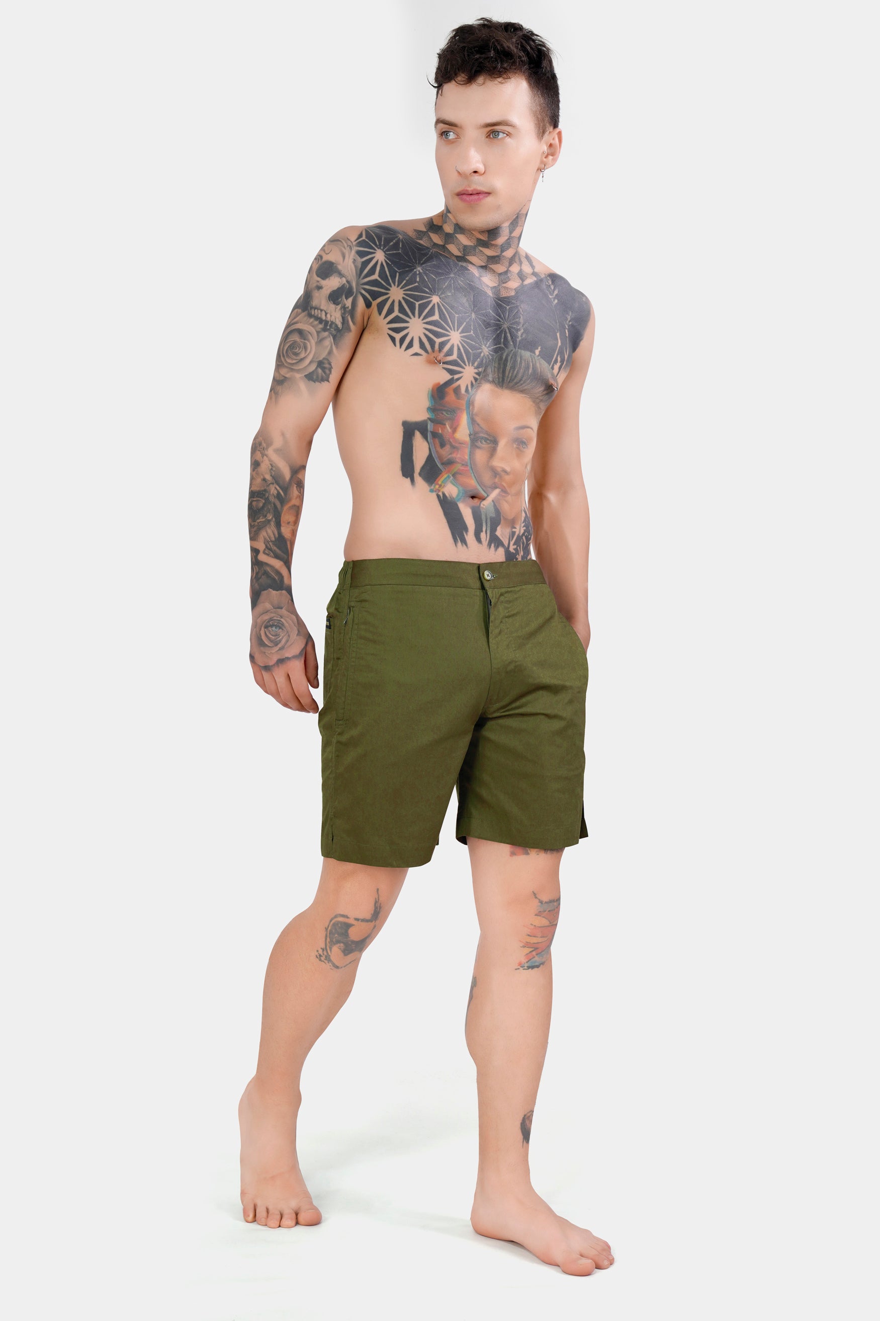 Camo Green Subtle Sheen Super Soft Premium Cotton Shorts SR319-28, SR319-30, SR319-32, SR319-34, SR319-36, SR319-38, SR319-40, SR319-42, SR319-44