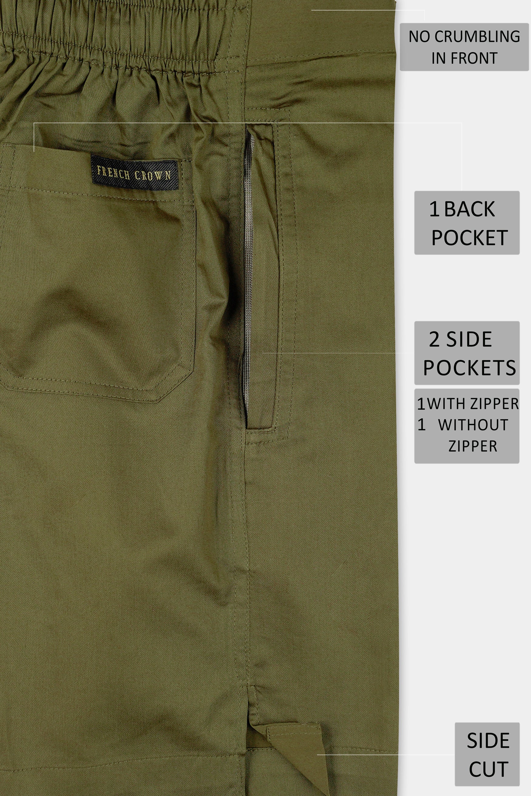 Camo Green Subtle Sheen Super Soft Premium Cotton Shorts SR319-28, SR319-30, SR319-32, SR319-34, SR319-36, SR319-38, SR319-40, SR319-42, SR319-44