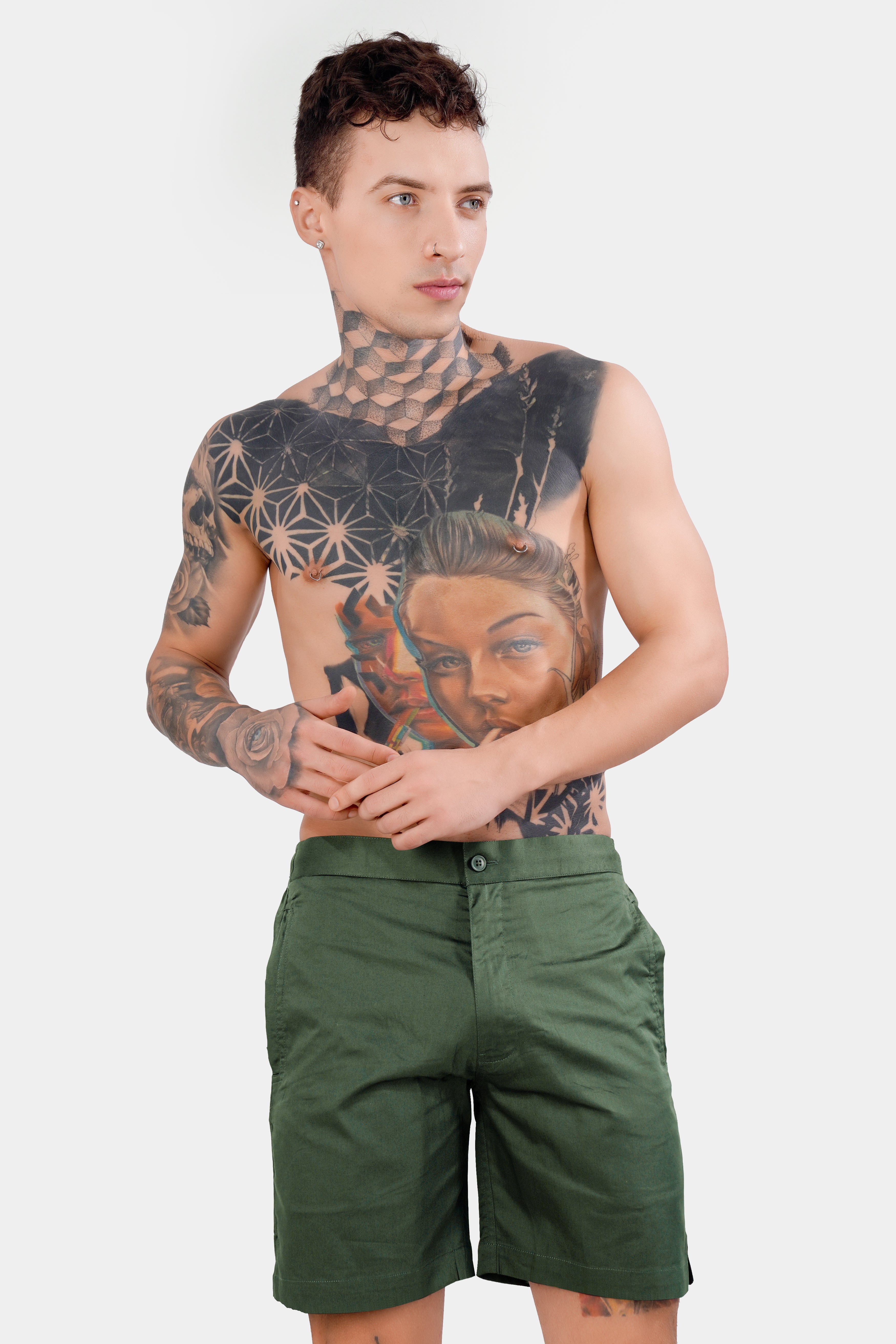 Asparagus Green Subtle Sheen Super Soft Premium Cotton Shorts SR320-28, SR320-30, SR320-32, SR320-34, SR320-36, SR320-38, SR320-40, SR320-42, SR320-44