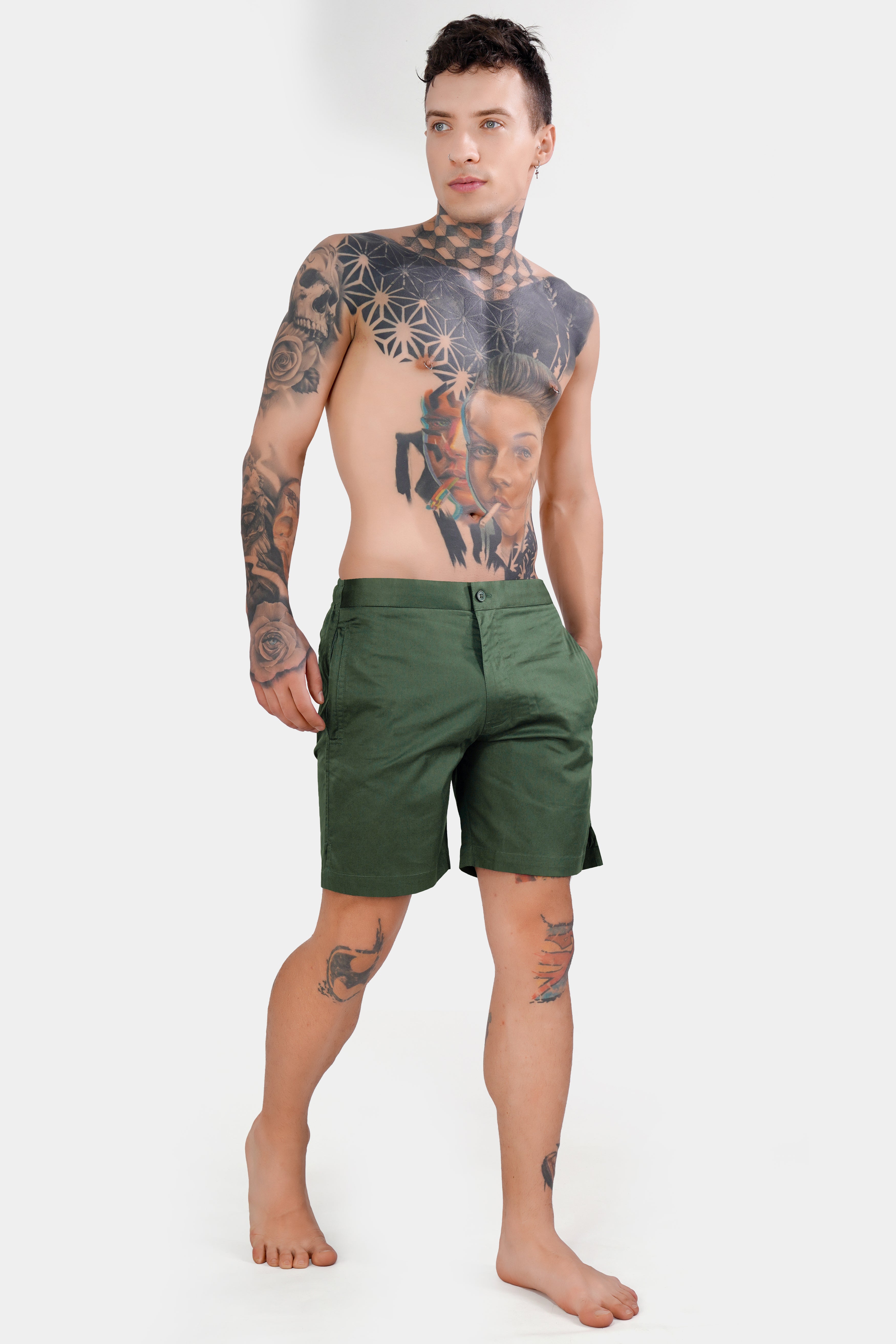 Asparagus Green Subtle Sheen Super Soft Premium Cotton Shorts SR320-28, SR320-30, SR320-32, SR320-34, SR320-36, SR320-38, SR320-40, SR320-42, SR320-44