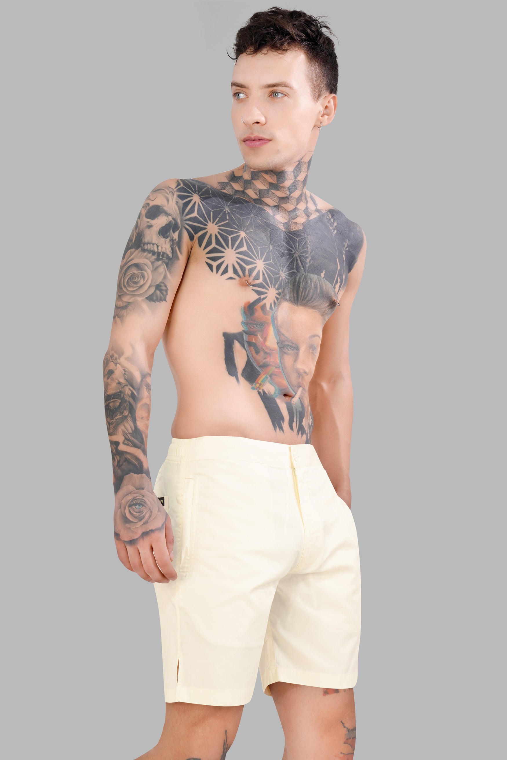 Albescent Cream Subtle Sheen Super Soft Premium Cotton Shorts SR321-28, SR321-30, SR321-32, SR321-34, SR321-36, SR321-38, SR321-40, SR321-42, SR321-44