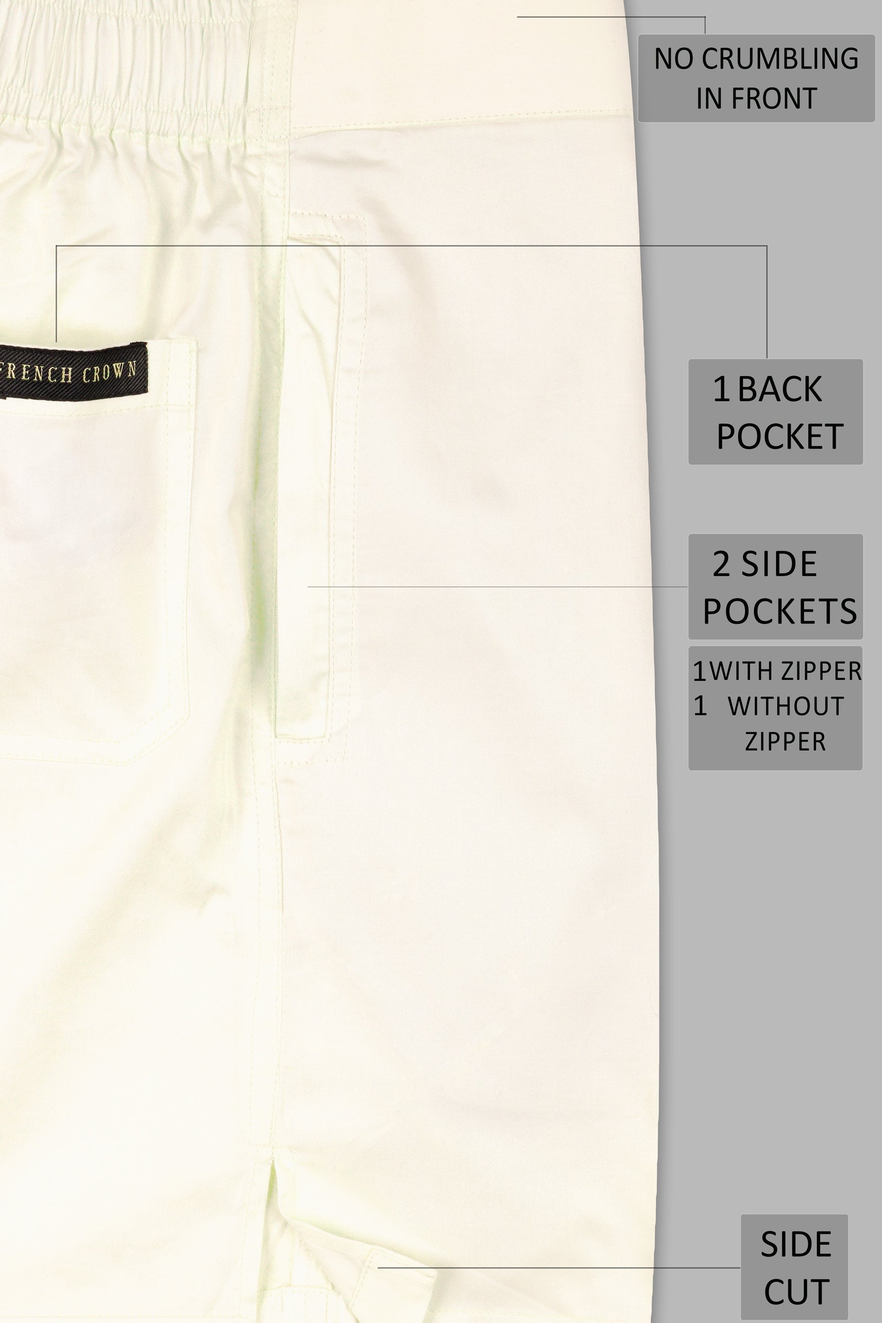 Albescent Cream Subtle Sheen Super Soft Premium Cotton Shorts SR321-28, SR321-30, SR321-32, SR321-34, SR321-36, SR321-38, SR321-40, SR321-42, SR321-44