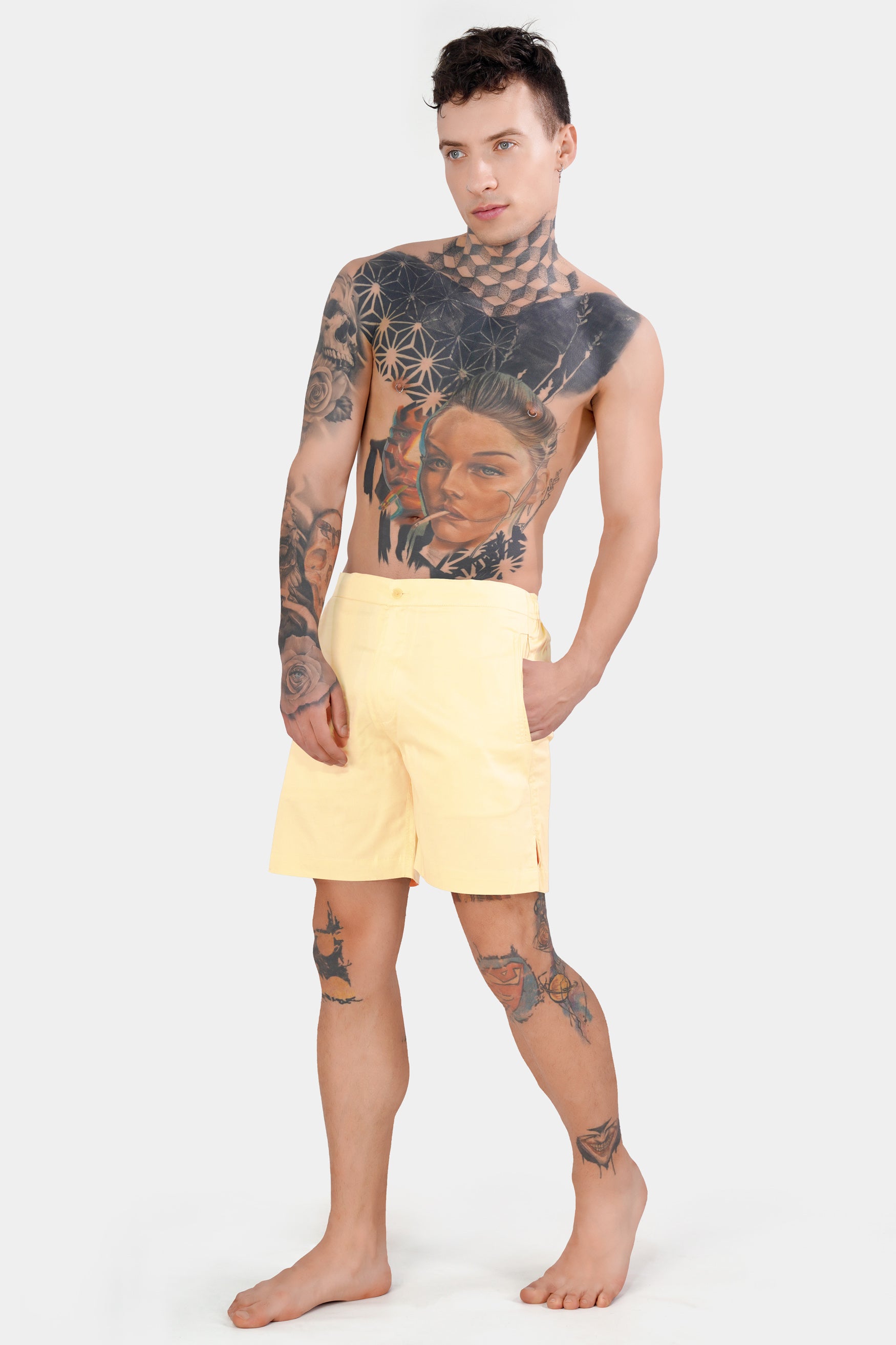 Astra Yellow Subtle Sheen Super Soft Premium Cotton Shorts SR329-28, SR329-30, SR329-32, SR329-34, SR329-36, SR329-38, SR329-40, SR329-42, SR329-44