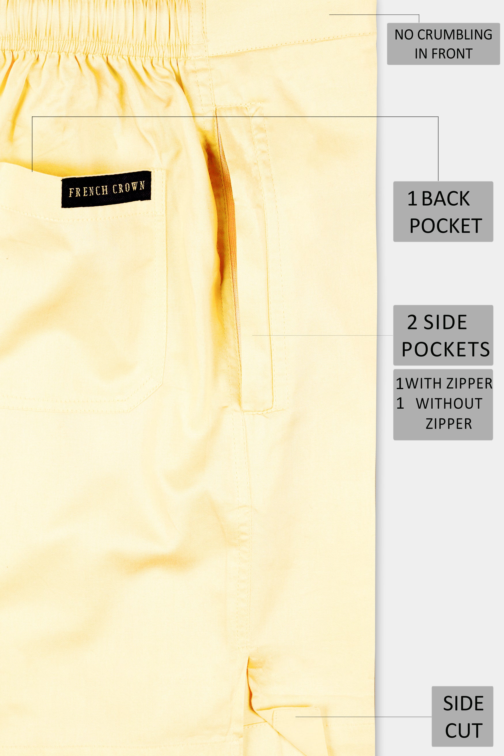 Astra Yellow Subtle Sheen Super Soft Premium Cotton Shorts SR329-28, SR329-30, SR329-32, SR329-34, SR329-36, SR329-38, SR329-40, SR329-42, SR329-44