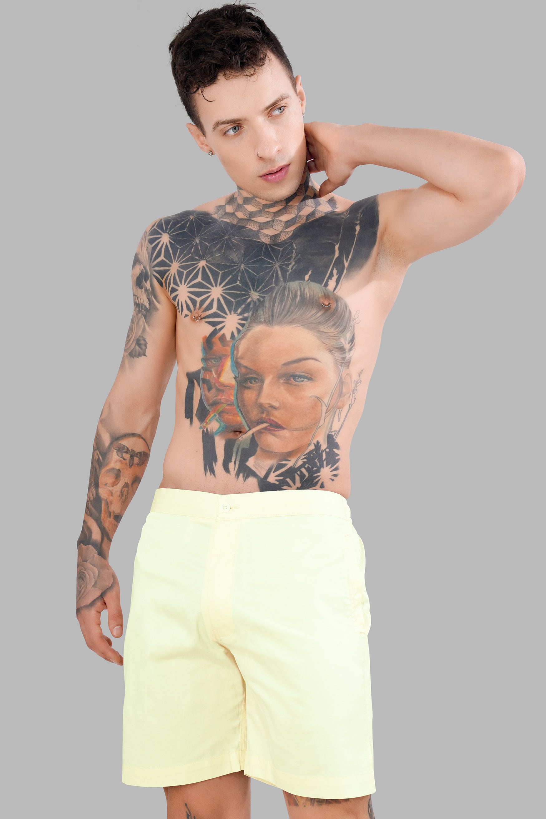 Bleach Yellow Subtle Sheen Super Soft Premium Cotton Shorts SR334-28, SR334-30, SR334-32, SR334-34, SR334-36, SR334-38, SR334-40, SR334-42, SR334-44