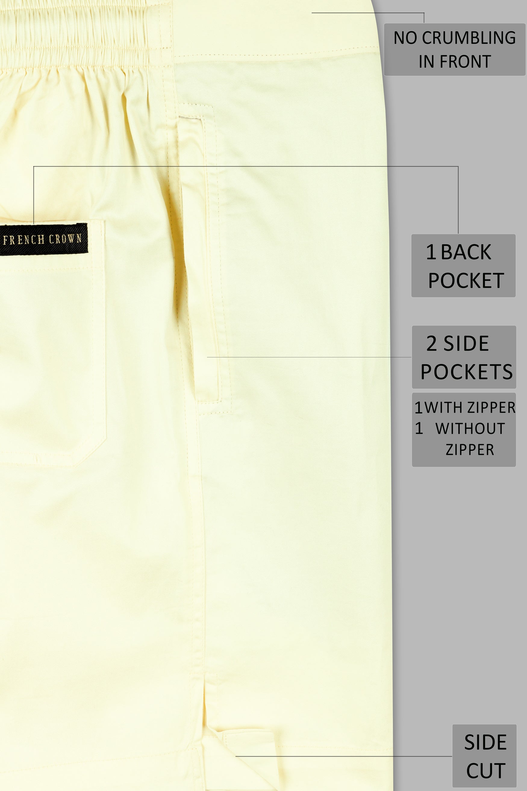 Bleach Yellow Subtle Sheen Super Soft Premium Cotton Shorts SR334-28, SR334-30, SR334-32, SR334-34, SR334-36, SR334-38, SR334-40, SR334-42, SR334-44