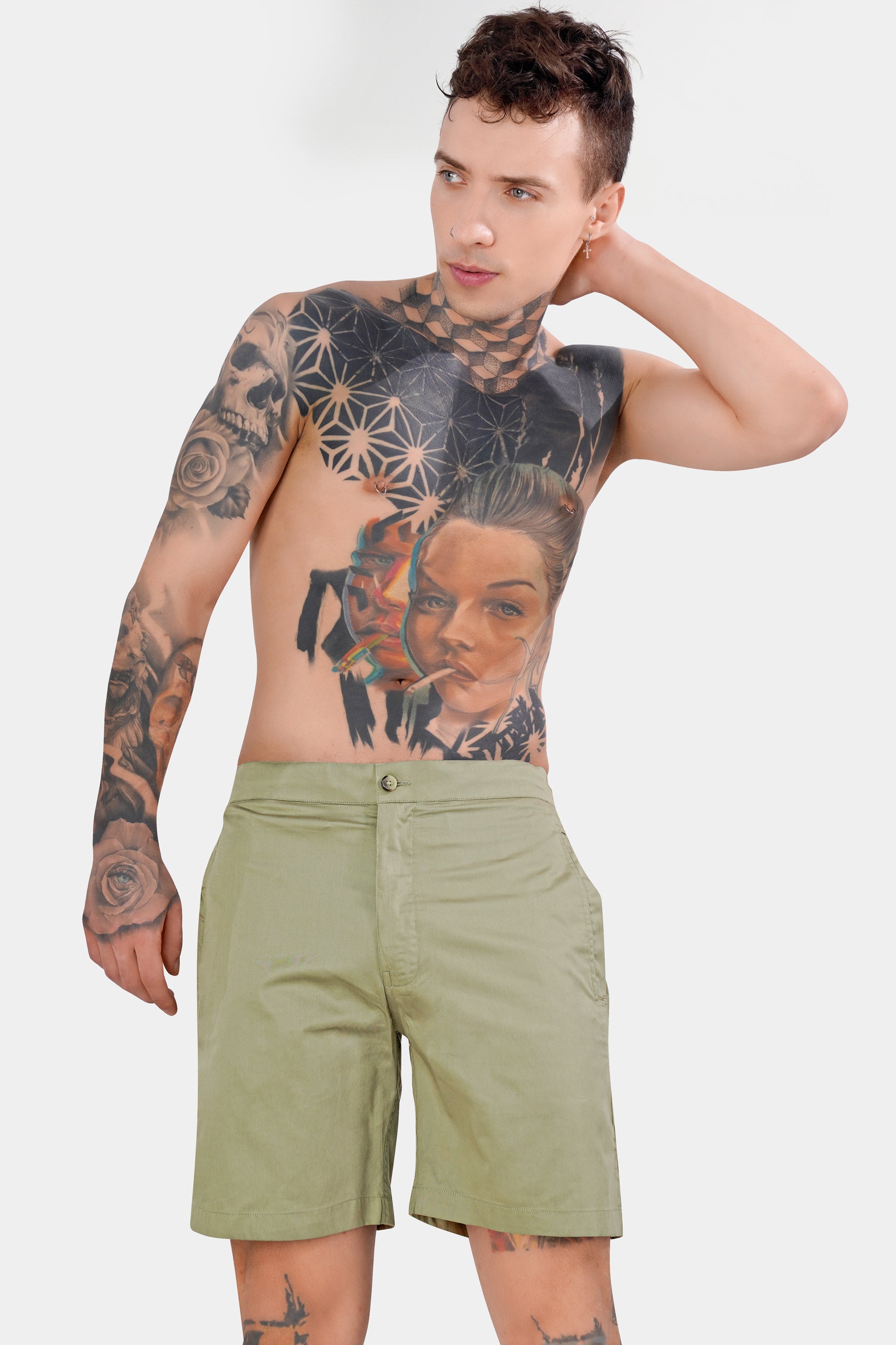 Hillary Green Subtle Sheen Super Soft Premium Cotton Shorts SR336-28, SR336-30, SR336-32, SR336-34, SR336-36, SR336-38, SR336-40, SR336-42, SR336-44