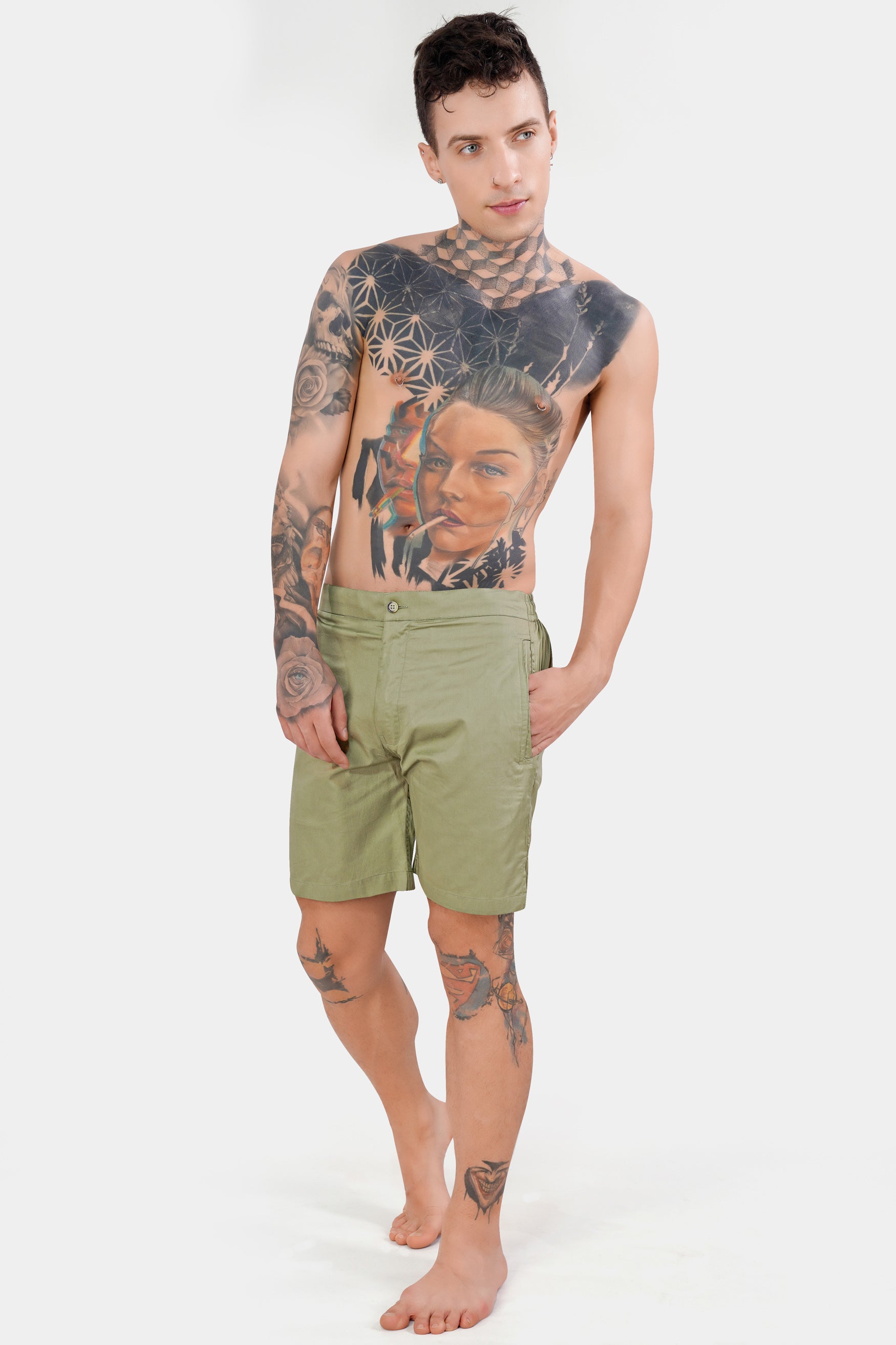 Hillary Green Subtle Sheen Super Soft Premium Cotton Shorts SR336-28, SR336-30, SR336-32, SR336-34, SR336-36, SR336-38, SR336-40, SR336-42, SR336-44