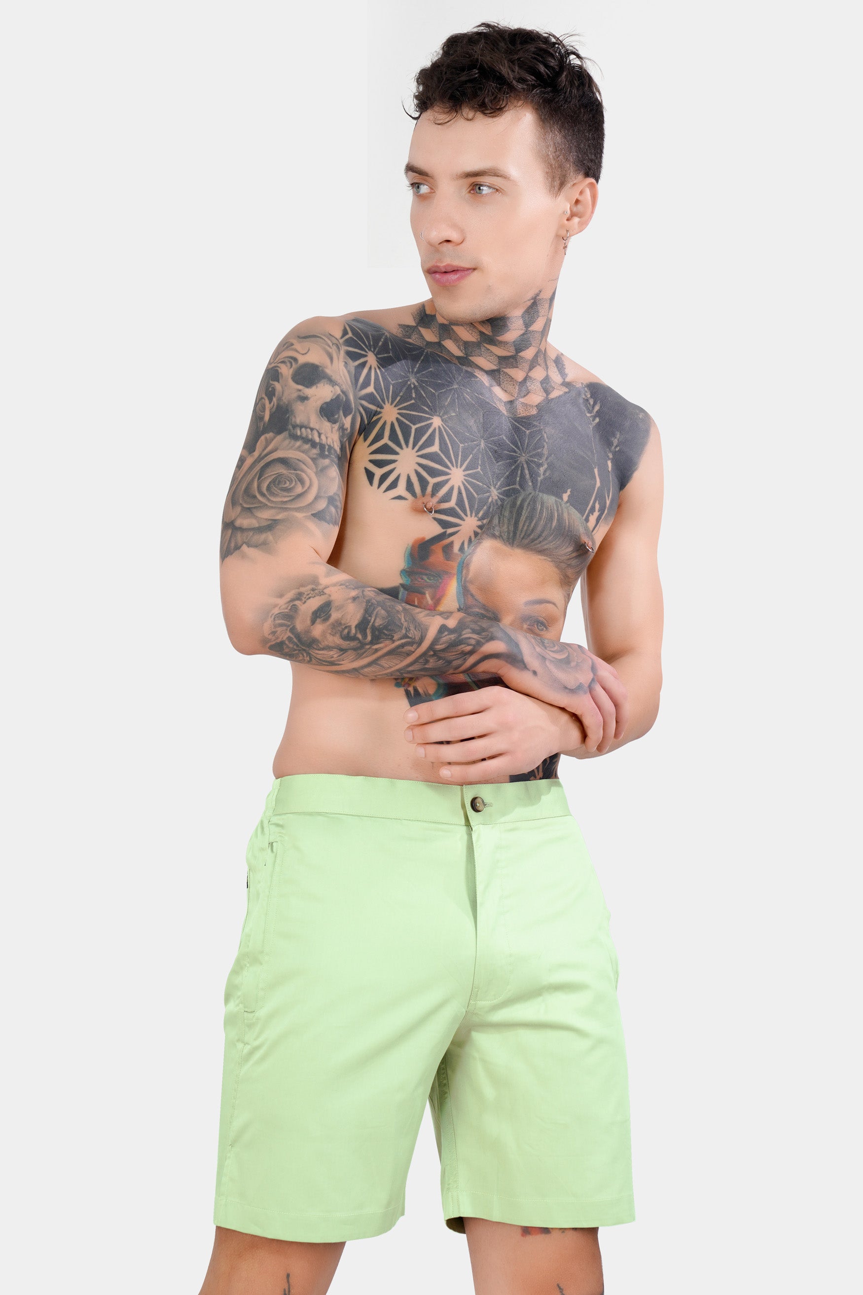 Snow Flurry Green Subtle Sheen Super Soft Premium Cotton Shorts SR337-28, SR337-30, SR337-32, SR337-34, SR337-36, SR337-38, SR337-40, SR337-42, SR337-44