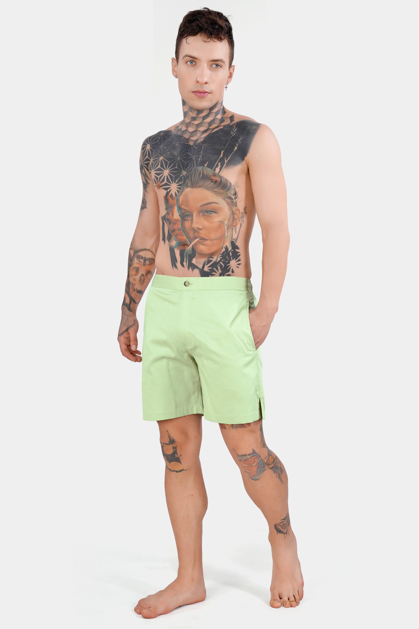 Snow Flurry Green Subtle Sheen Super Soft Premium Cotton Shorts SR337-28, SR337-30, SR337-32, SR337-34, SR337-36, SR337-38, SR337-40, SR337-42, SR337-44