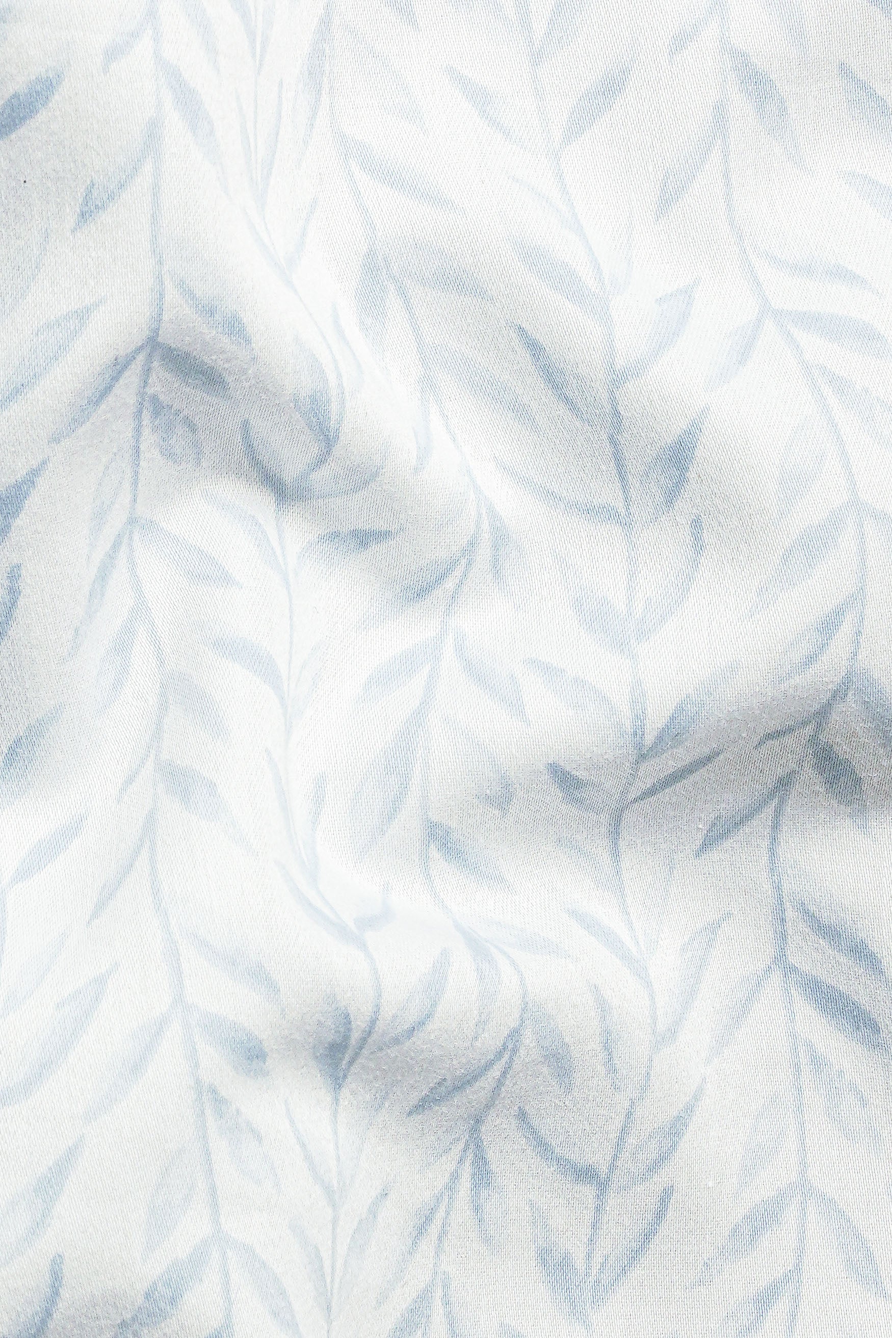 Bright White with Geyser Blue Leaves Printed Subtle Sheen Super Soft Premium Cotton Shorts SR343-28, SR343-30, SR343-32, SR343-34, SR343-36, SR343-38, SR343-40, SR343-42, SR343-44