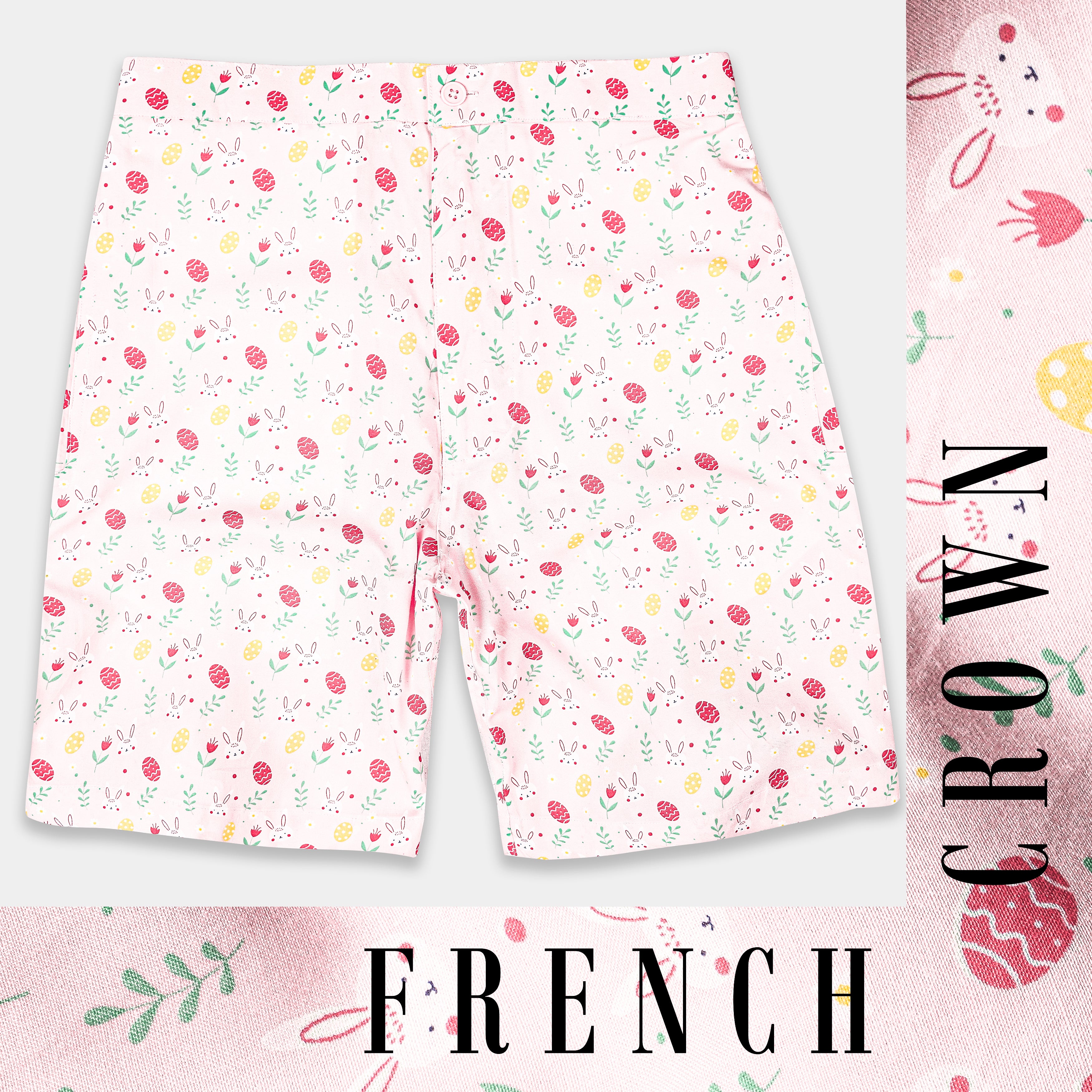 Crepe Pink with Grandis Yellow Multicolor Printed Premium Cotton Shorts SR345-28, SR345-30, SR345-32, SR345-34, SR345-36, SR345-38, SR345-40, SR345-42, SR345-44
