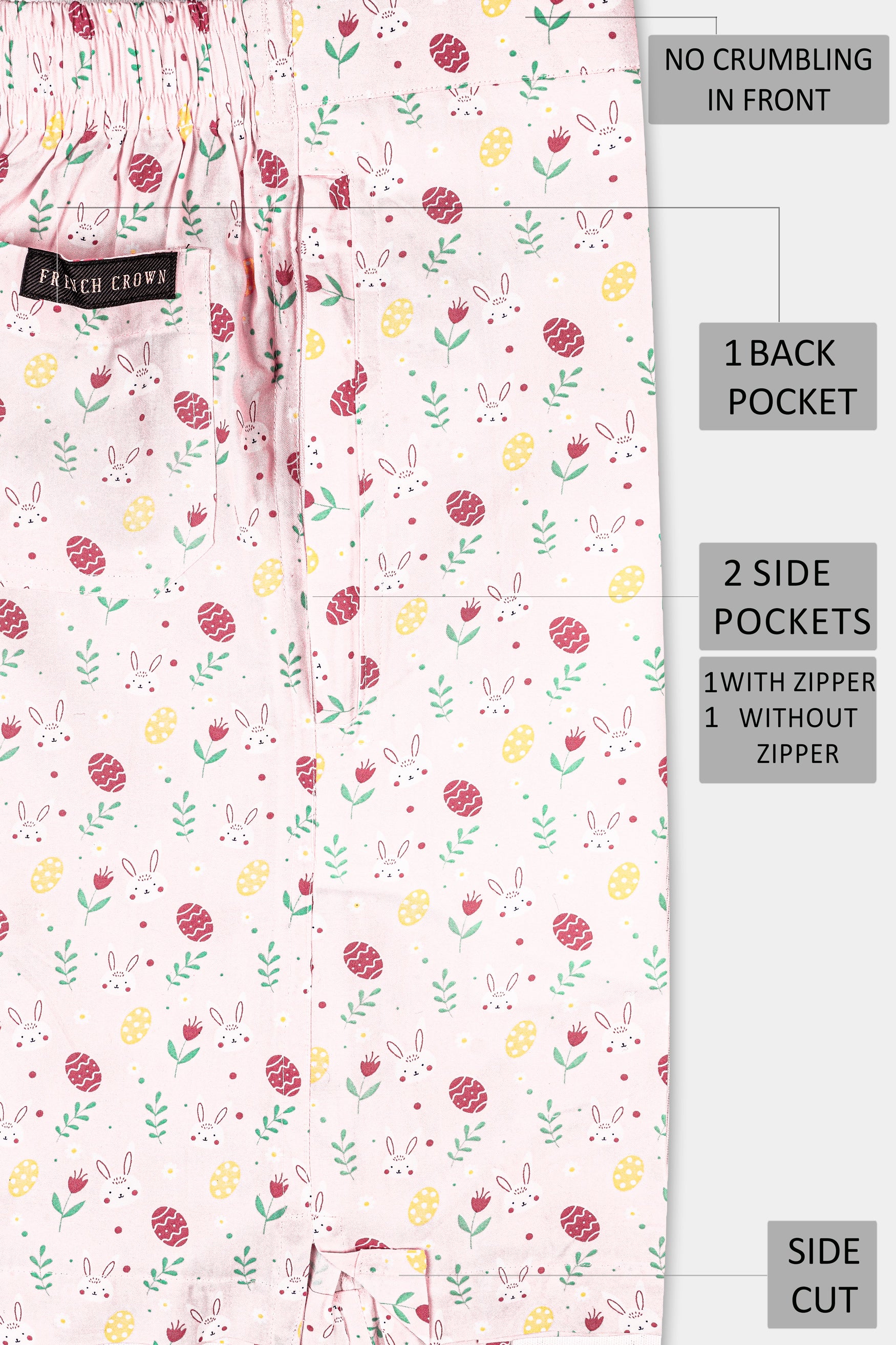 Crepe Pink with Grandis Yellow Multicolor Printed Premium Cotton Shorts SR345-28, SR345-30, SR345-32, SR345-34, SR345-36, SR345-38, SR345-40, SR345-42, SR345-44