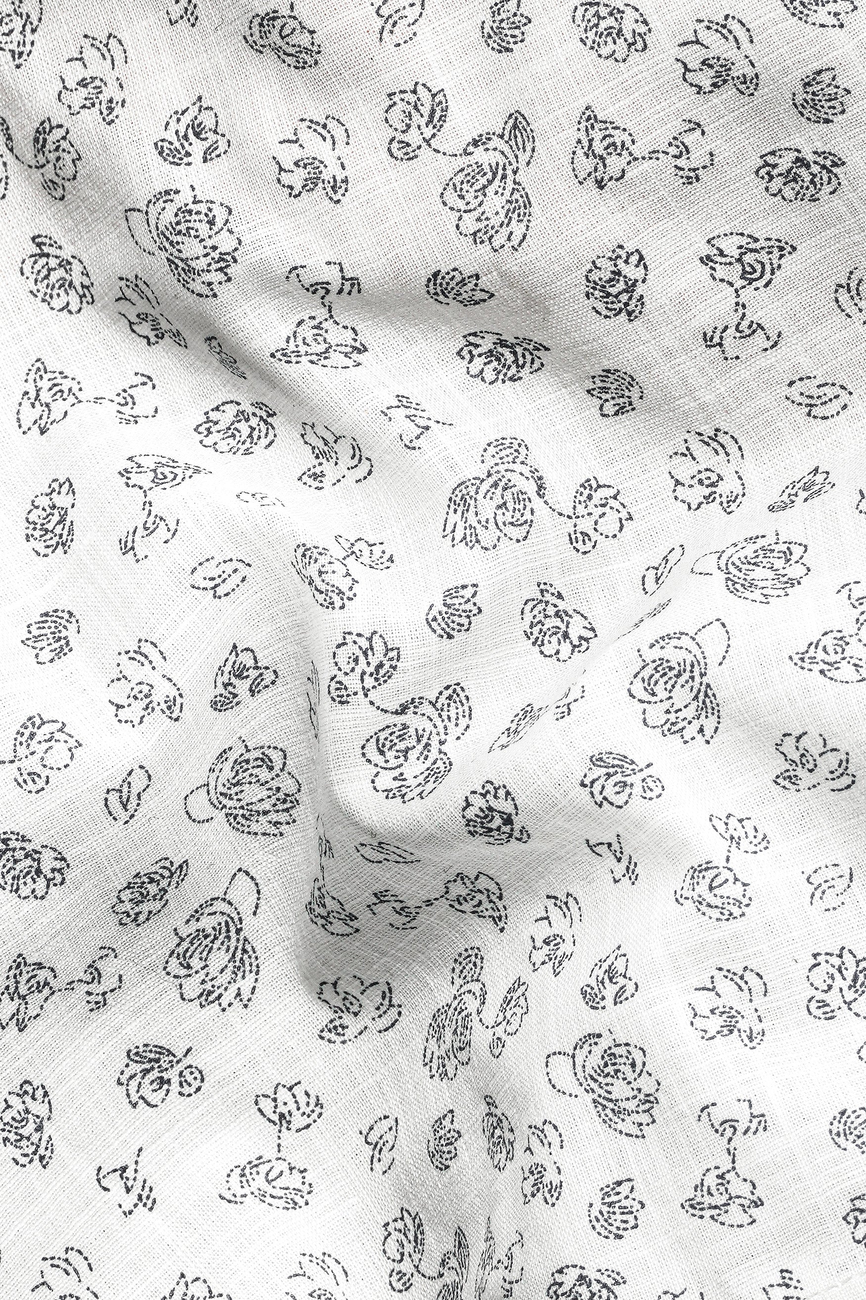 Bright White with Jade Black Flowers Printed Premium Linen Shorts SR347-28, SR347-30, SR347-32, SR347-34, SR347-36, SR347-38, SR347-40, SR347-42, SR347-44