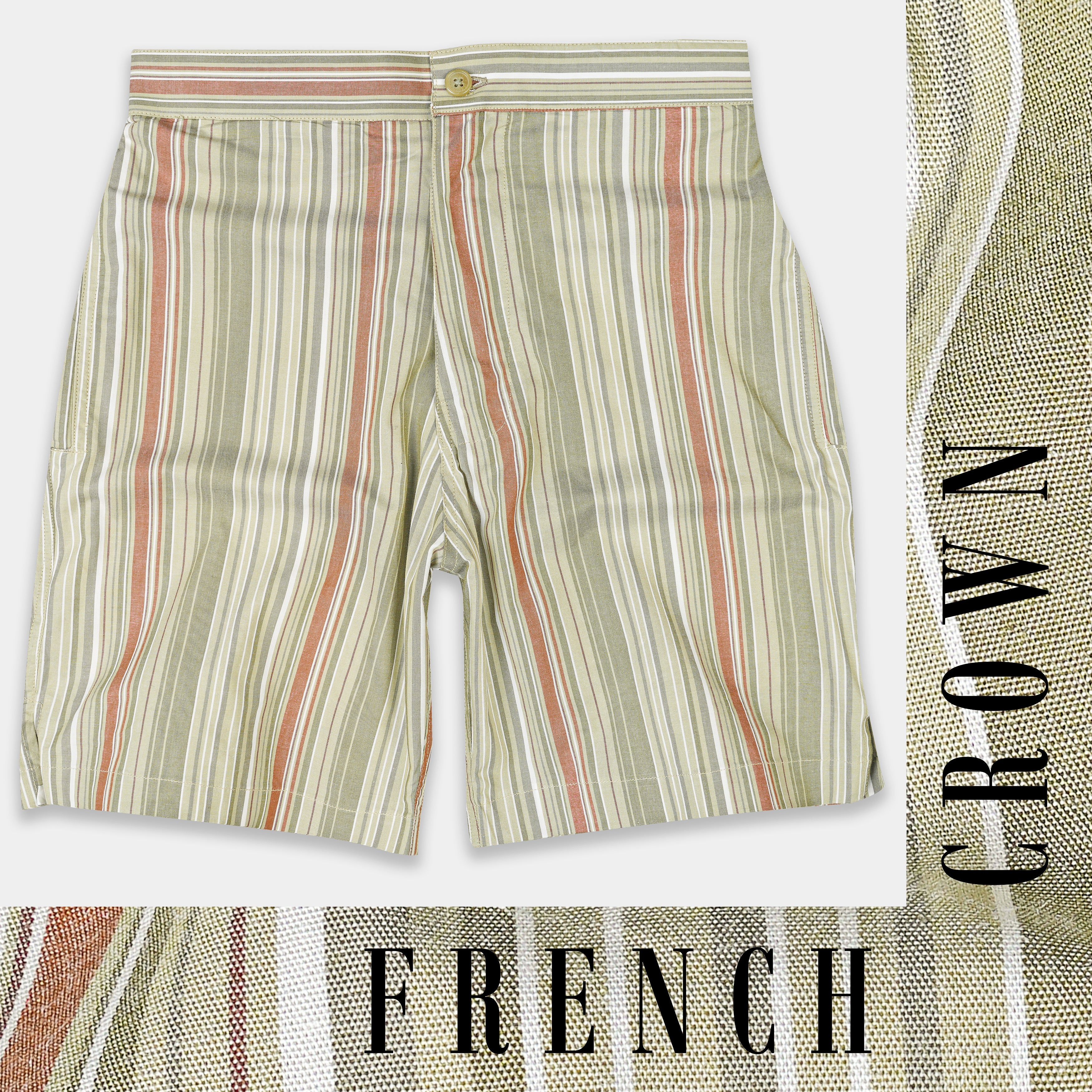 Tallow Brown with Tawny orange Multicolor Striped Chambray Shorts SR348-28,  SR348-30,  SR348-32,  SR348-34,  SR348-36,  SR348-38,  SR348-40,  SR348-42,  SR348-44