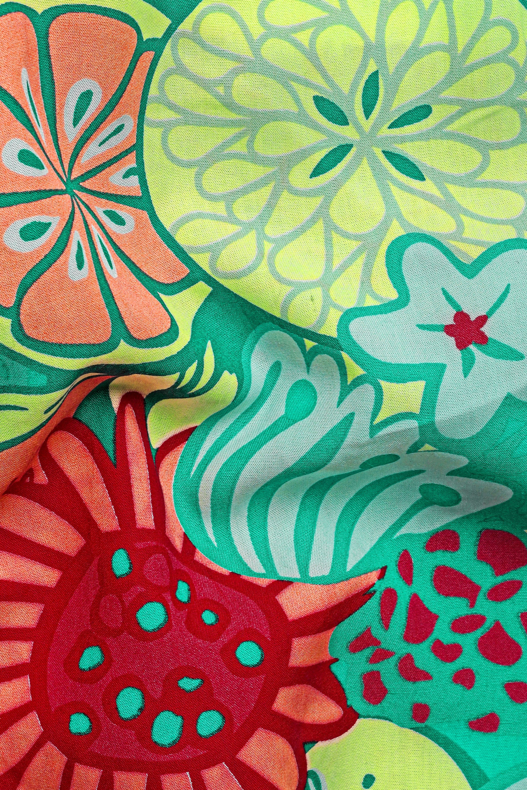 Caribbean Green with Scarlet Red Floral Printed Premium Cotton Shorts SR349-28, SR349-30, SR349-32, SR349-34, SR349-36, SR349-38, SR349-40, SR349-42, SR349-44
