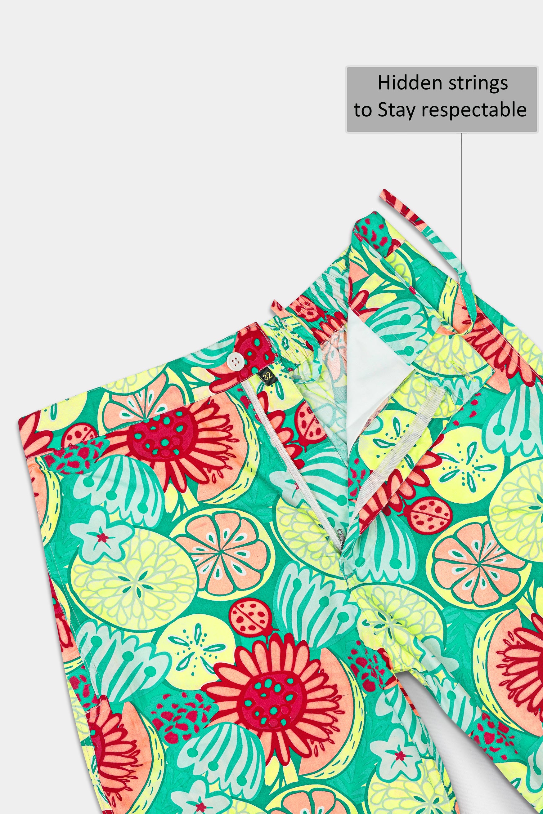 Caribbean Green with Scarlet Red Floral Printed Premium Cotton Shorts SR349-28, SR349-30, SR349-32, SR349-34, SR349-36, SR349-38, SR349-40, SR349-42, SR349-44